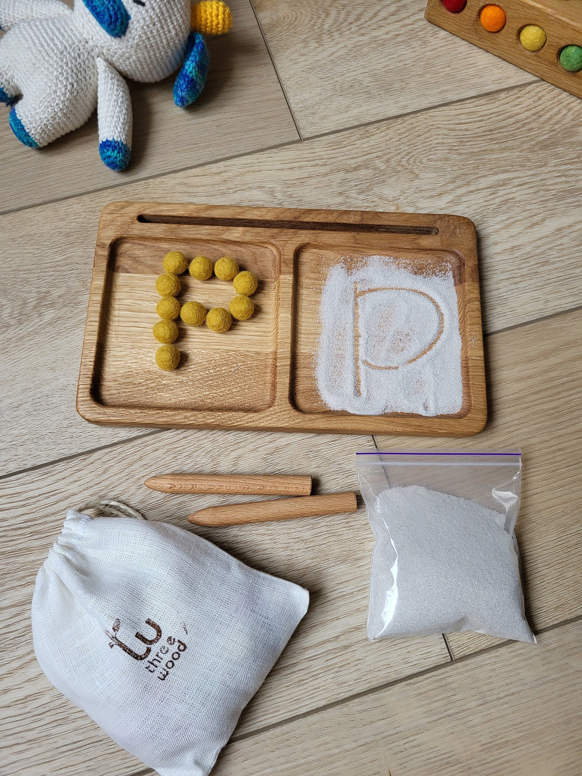Montessori Wooden Learning Tray Sand Writing Tray 2Part Tray Card Holder Preschool Waldorf Sensory Fine Motor Skills Tracing Board Classroom