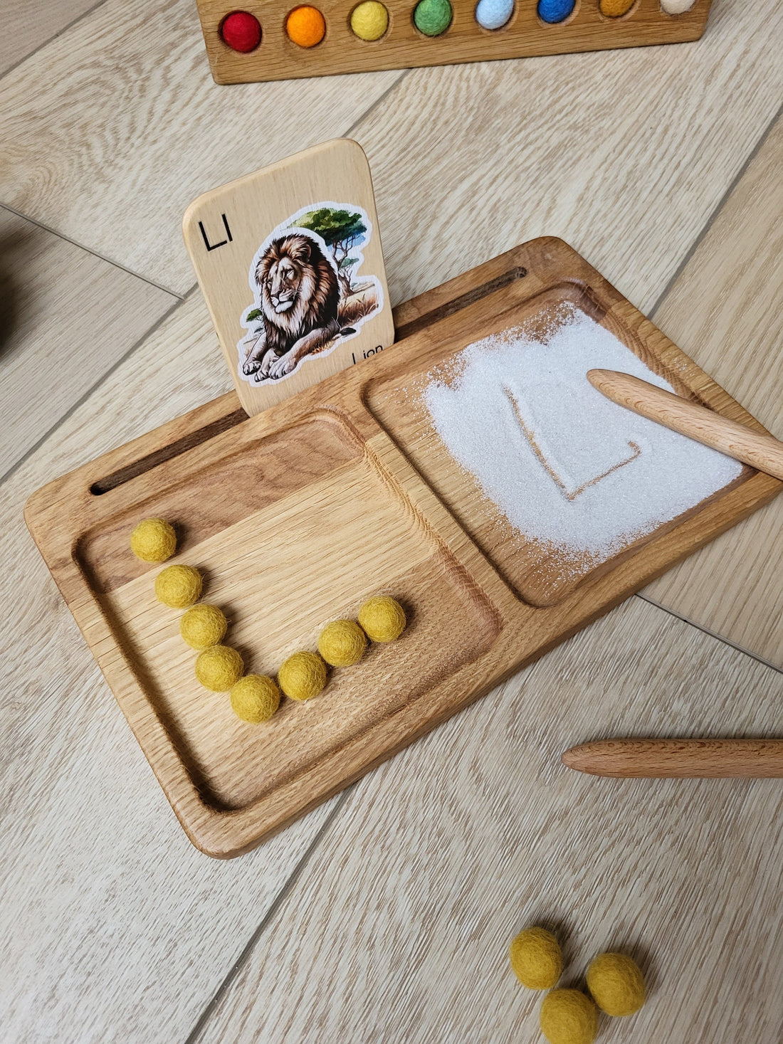 Montessori Wooden Learning Tray Sand Writing Tray 2Part Tray Card Holder Preschool Waldorf Sensory Fine Motor Skills Tracing Board Classroom