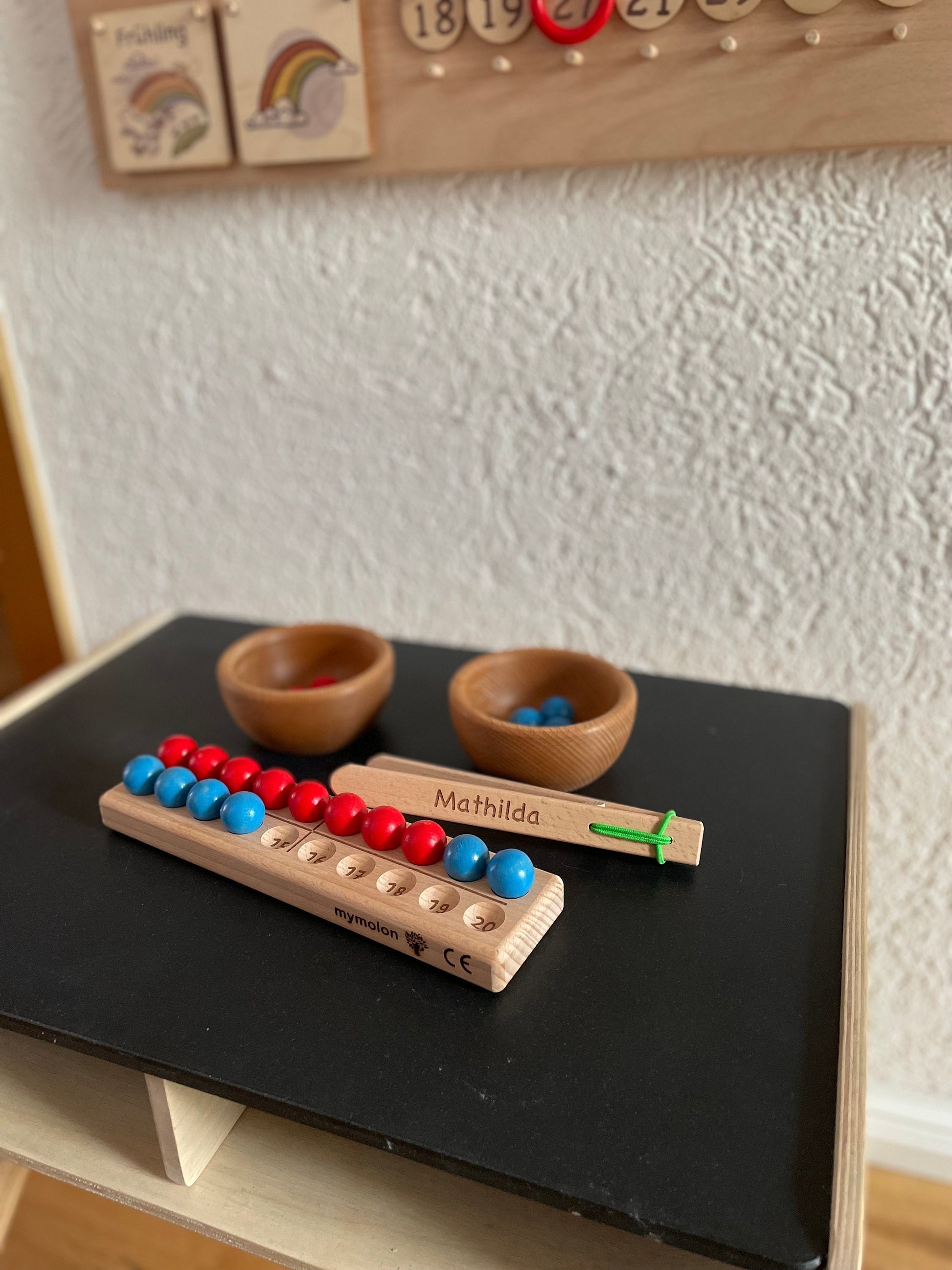 First grade math Montessori board on request with wooden balls