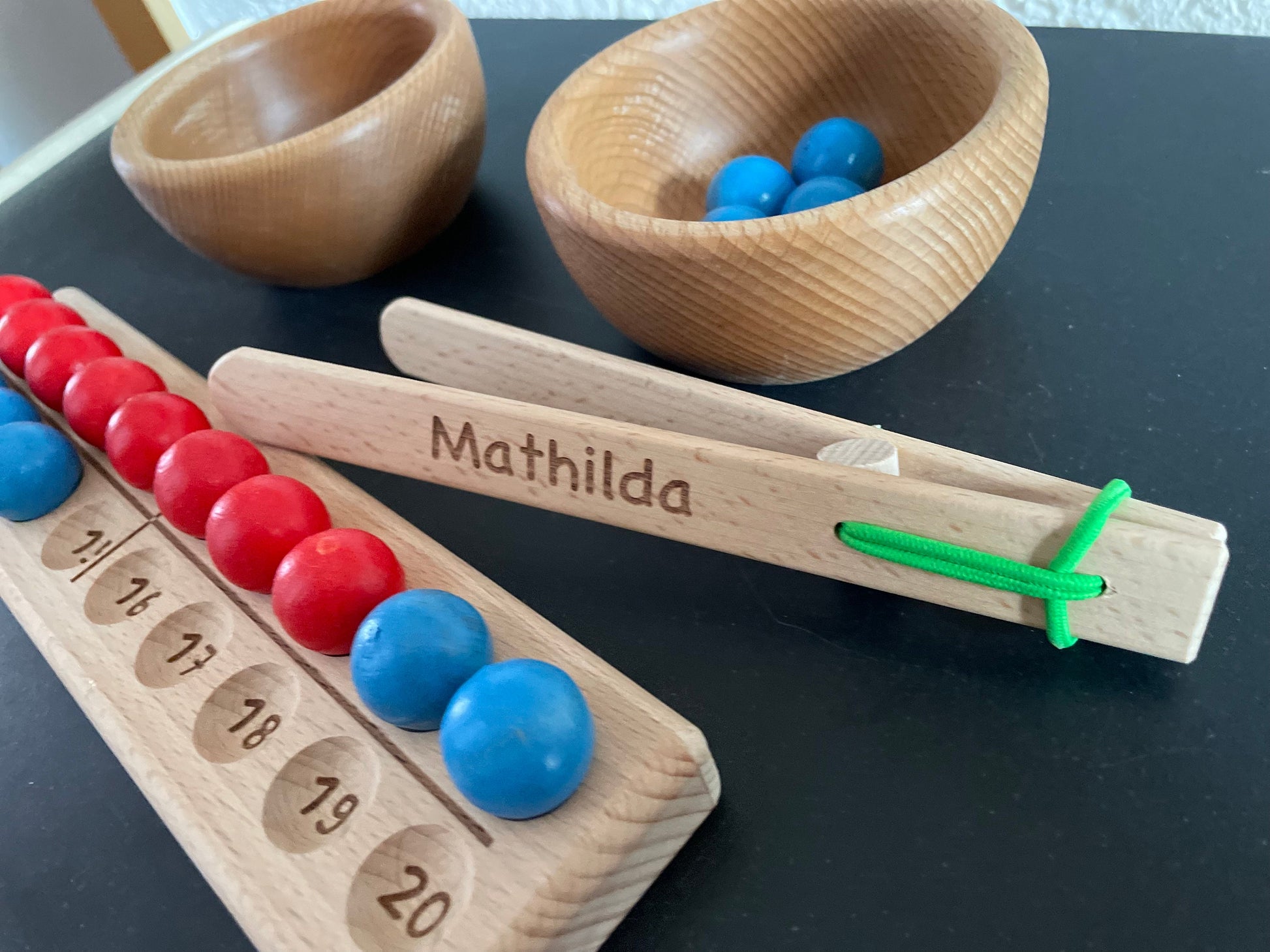 First grade math Montessori board on request with wooden balls