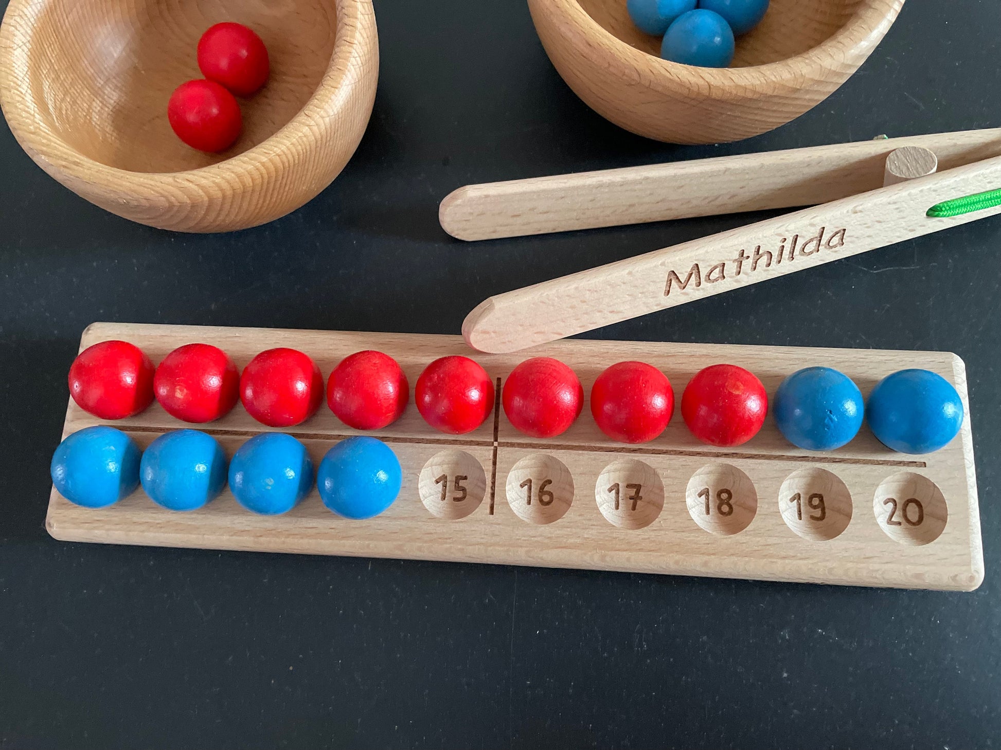 First grade math Montessori board on request with wooden balls