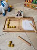 Montessori Wooden Learning Tray Sand Writing Tray 2Part Tray Card Holder Preschool Waldorf Sensory Fine Motor Skills Tracing Board Classroom