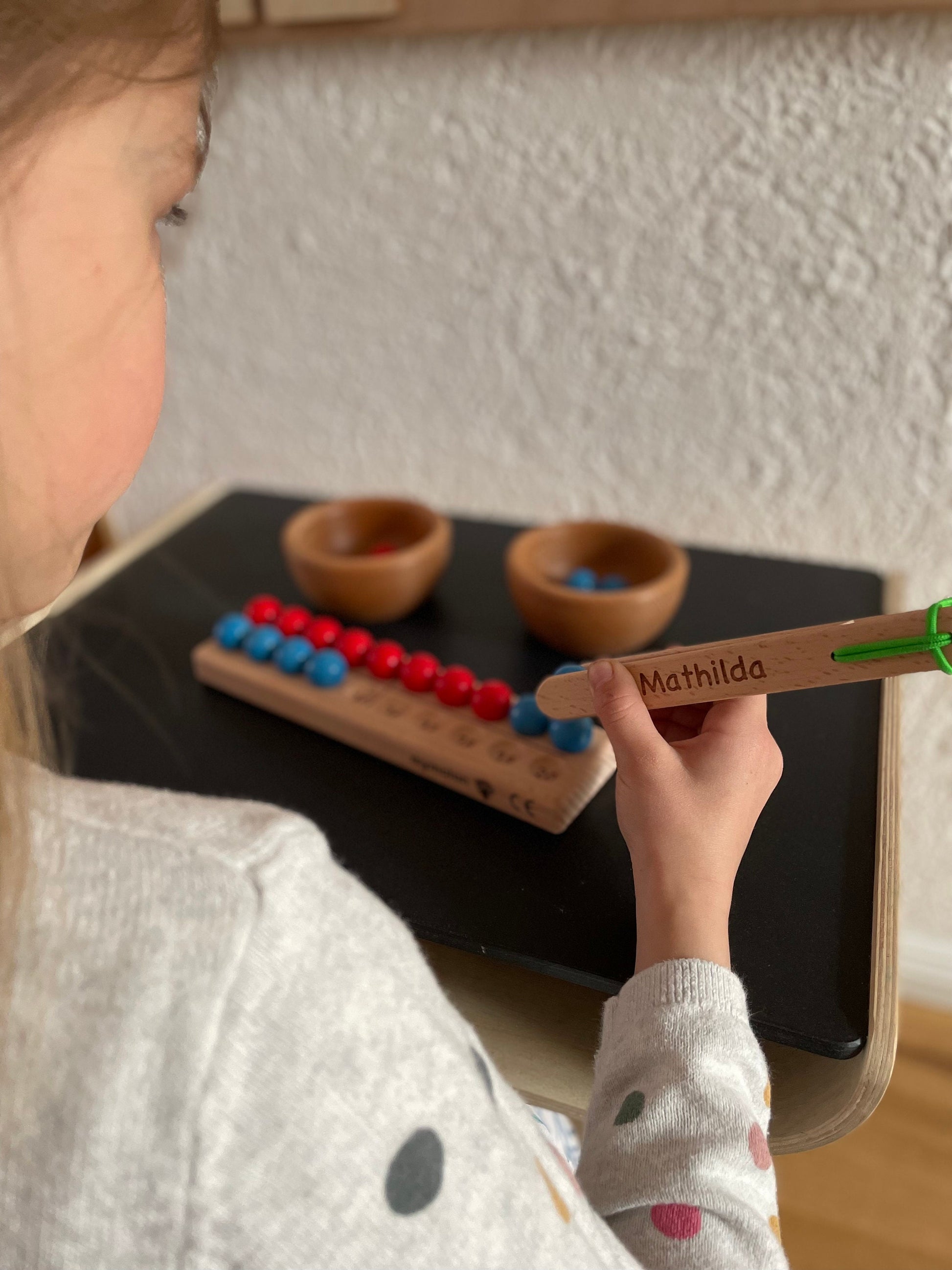 First grade math Montessori board on request with wooden balls