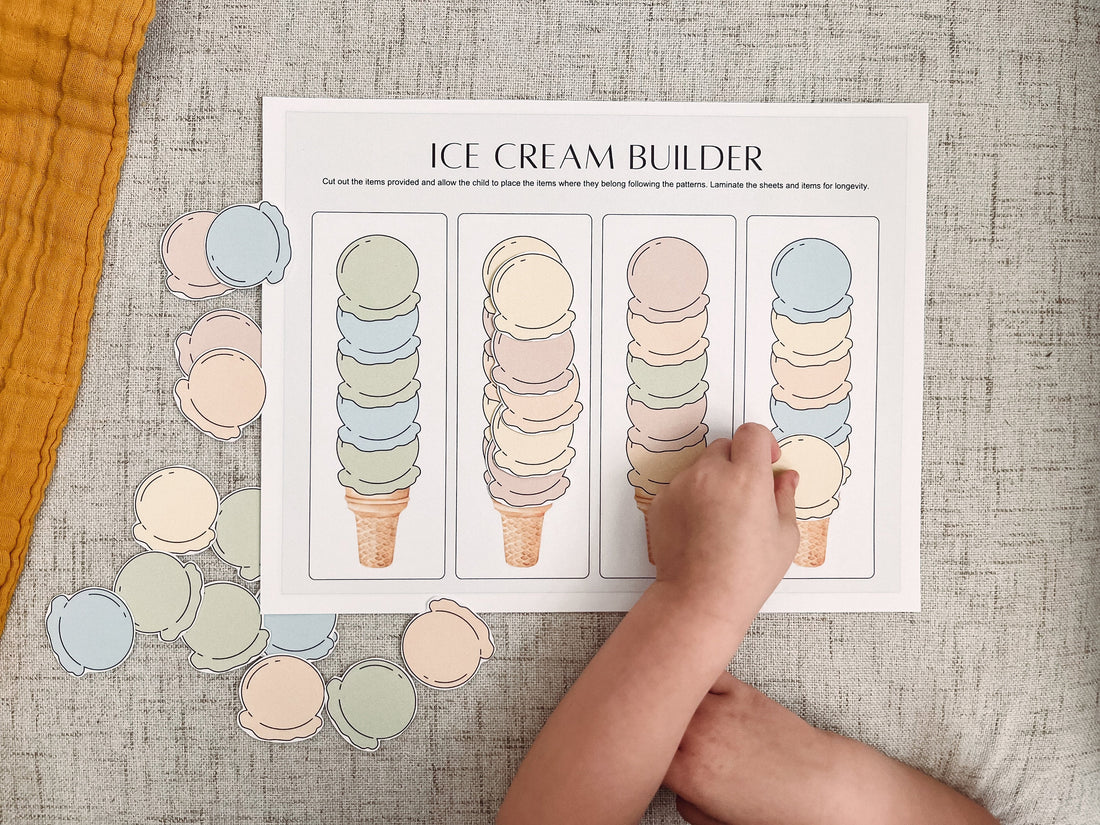 Ice Cream Pattern Builder - Busy Binder Insert - Preschool Curriculum Activity - Homeschooling Pattern Worksheet Lesson - Printable