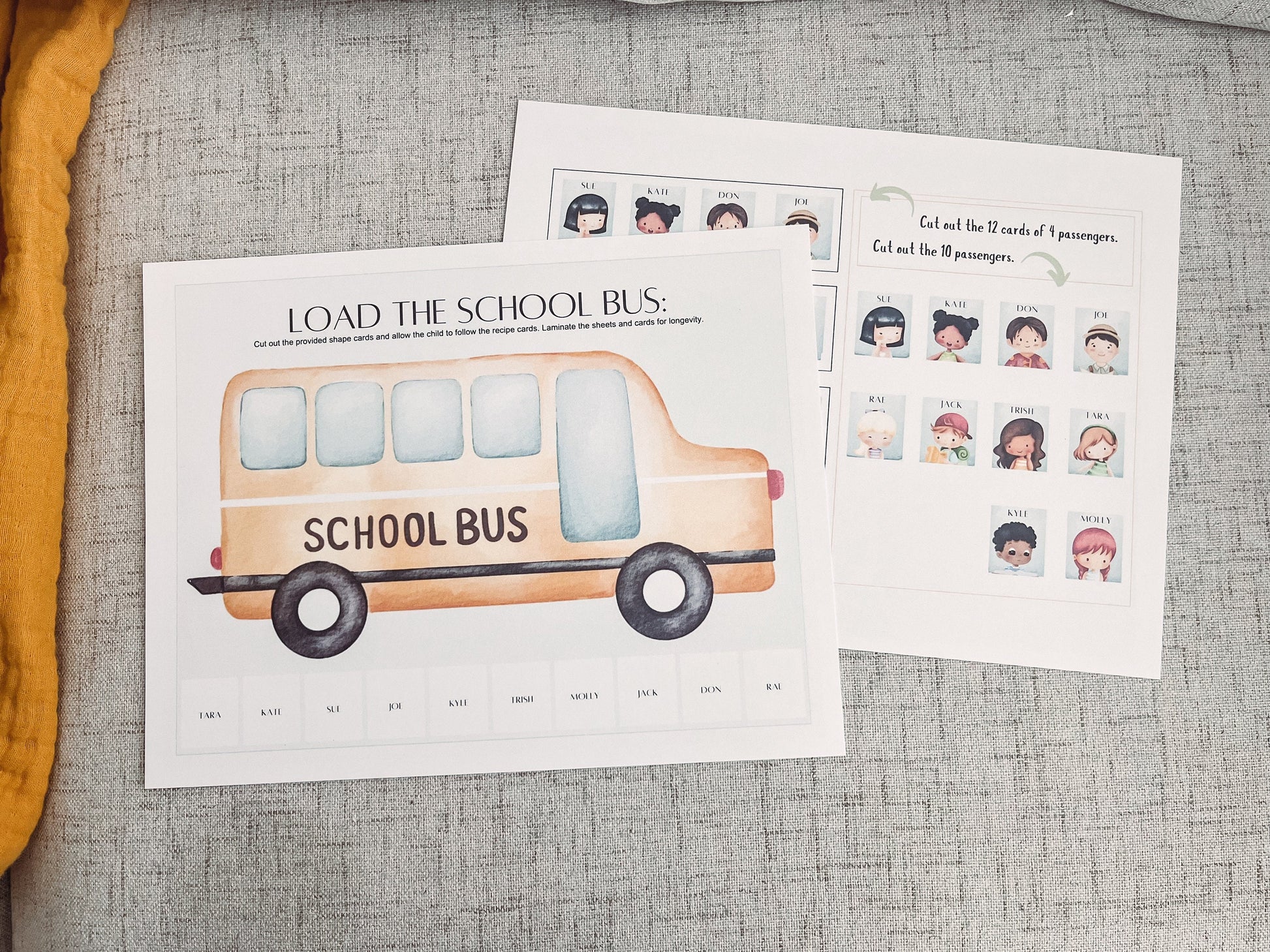 Load the Bus Activity - Preschool Pattern Practice - Wheels on the Bus Game - Toddler Play and Learn - Busy Binder - Printable