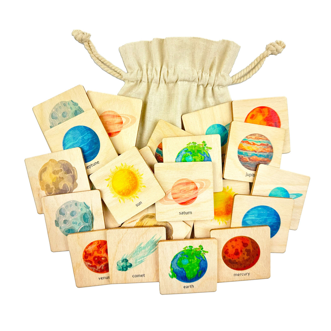 Montessori Wooden Space Memory Game | Solar System Matching Card | Homeschool Preschool Kindergarten Learning Activity | Stocking Stuffer