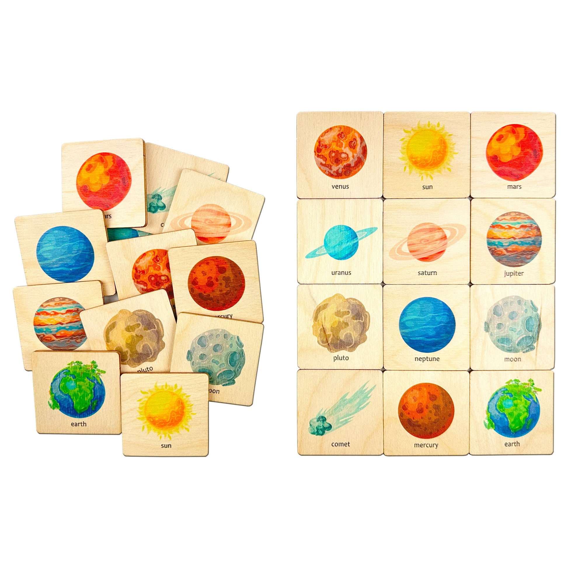 Montessori Wooden Space Memory Game | Solar System Matching Card | Homeschool Preschool Kindergarten Learning Activity | Stocking Stuffer