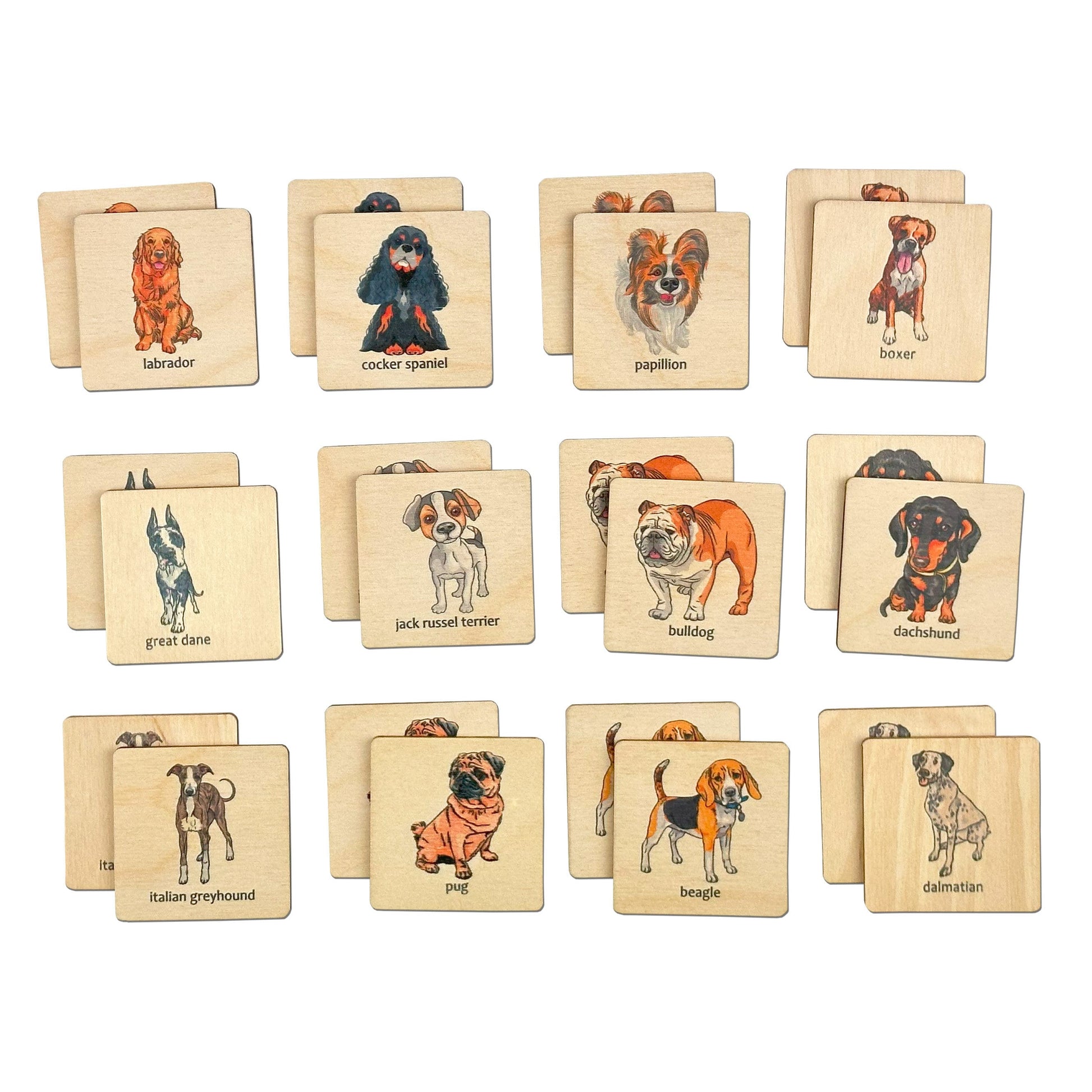 Montessori Wooden Dog Breeds Memory Game | Dogs Matching Cards For Homeschool | Stocking Stuffer | Toddler Gift | Develops Motor Skills Toy