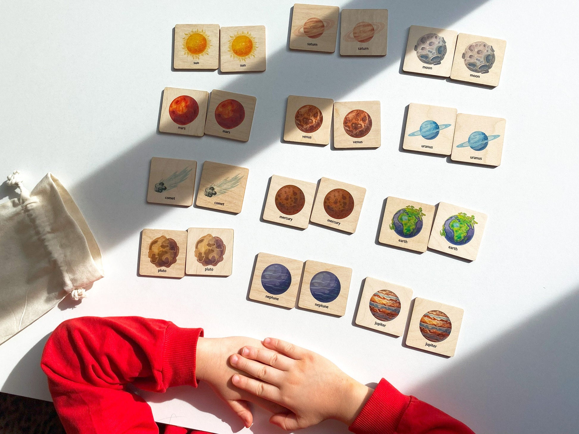 Montessori Wooden Space Memory Game | Solar System Matching Card | Homeschool Preschool Kindergarten Learning Activity | Stocking Stuffer