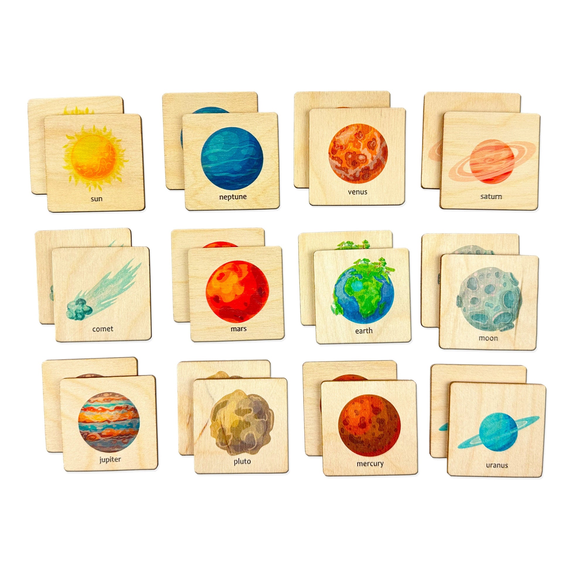 Montessori Wooden Space Memory Game | Solar System Matching Card | Homeschool Preschool Kindergarten Learning Activity | Stocking Stuffer