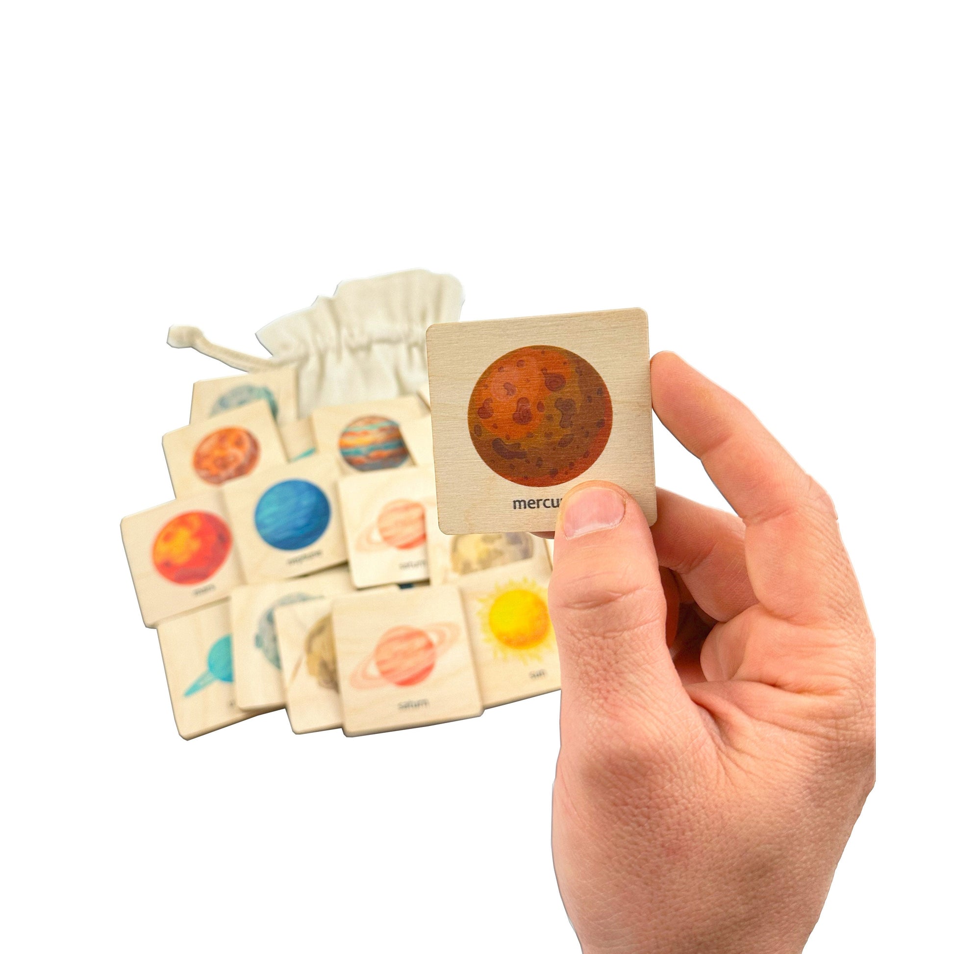 Montessori Wooden Space Memory Game | Solar System Matching Card | Homeschool Preschool Kindergarten Learning Activity | Stocking Stuffer