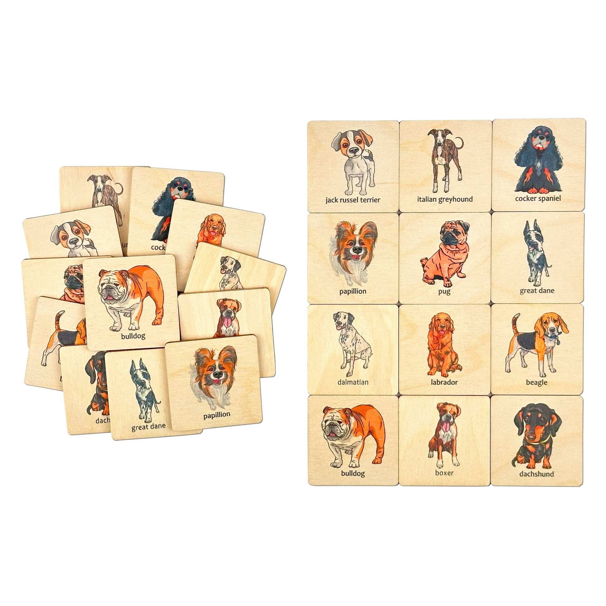 Montessori Wooden Dog Breeds Memory Game | Dogs Matching Cards For Homeschool | Stocking Stuffer | Toddler Gift | Develops Motor Skills Toy