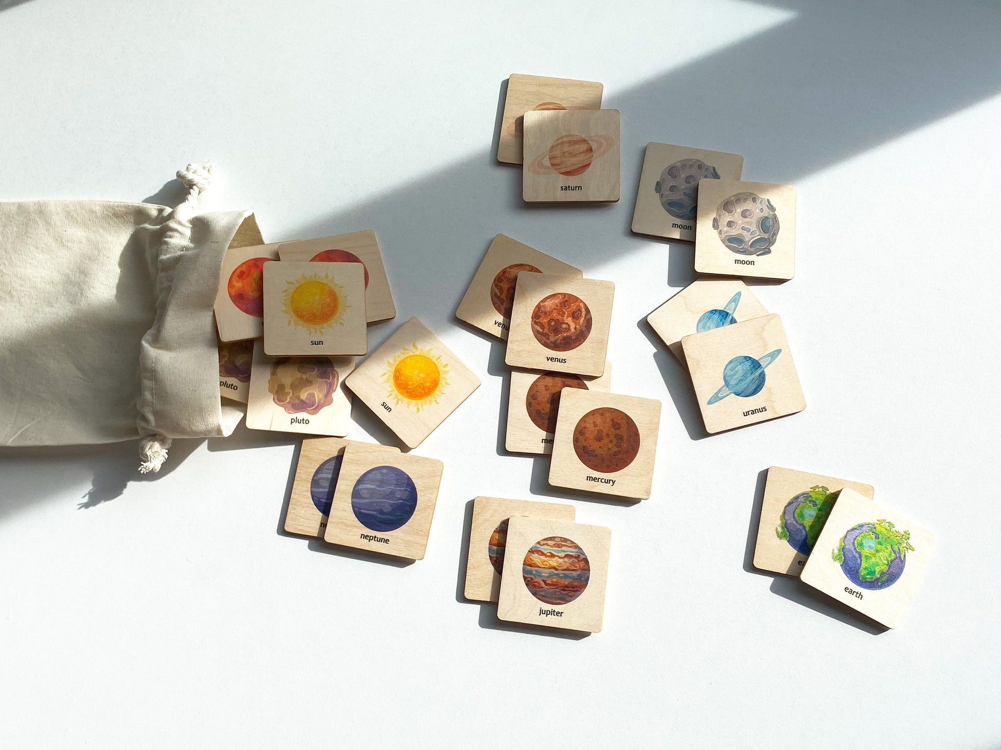 Montessori Wooden Space Memory Game | Solar System Matching Card | Homeschool Preschool Kindergarten Learning Activity | Stocking Stuffer