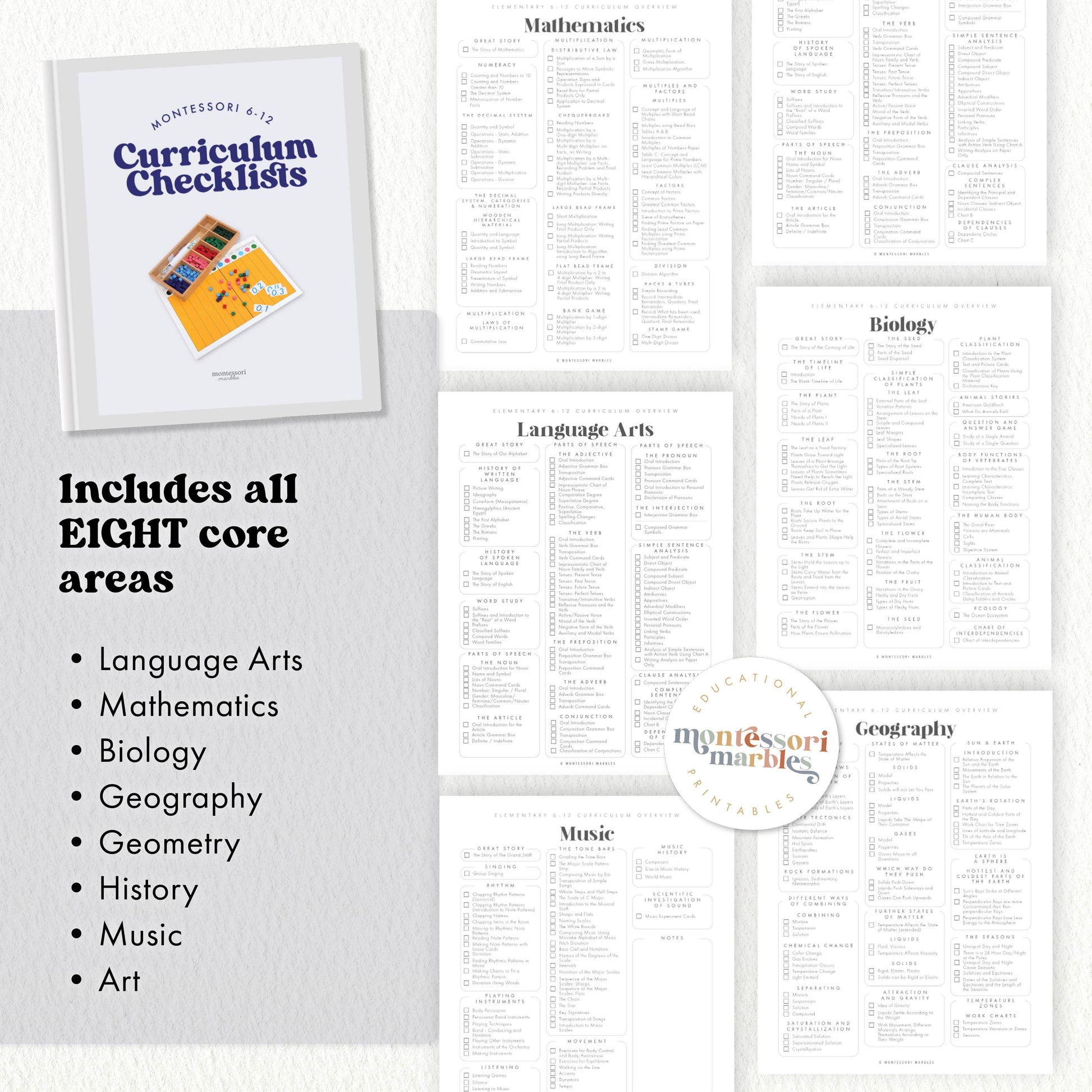 Montessori Elementary Curriculum Checklist | Homeschool Planning Guide | Educational Tracker Ages 6-12 | Teacher Parent Resource