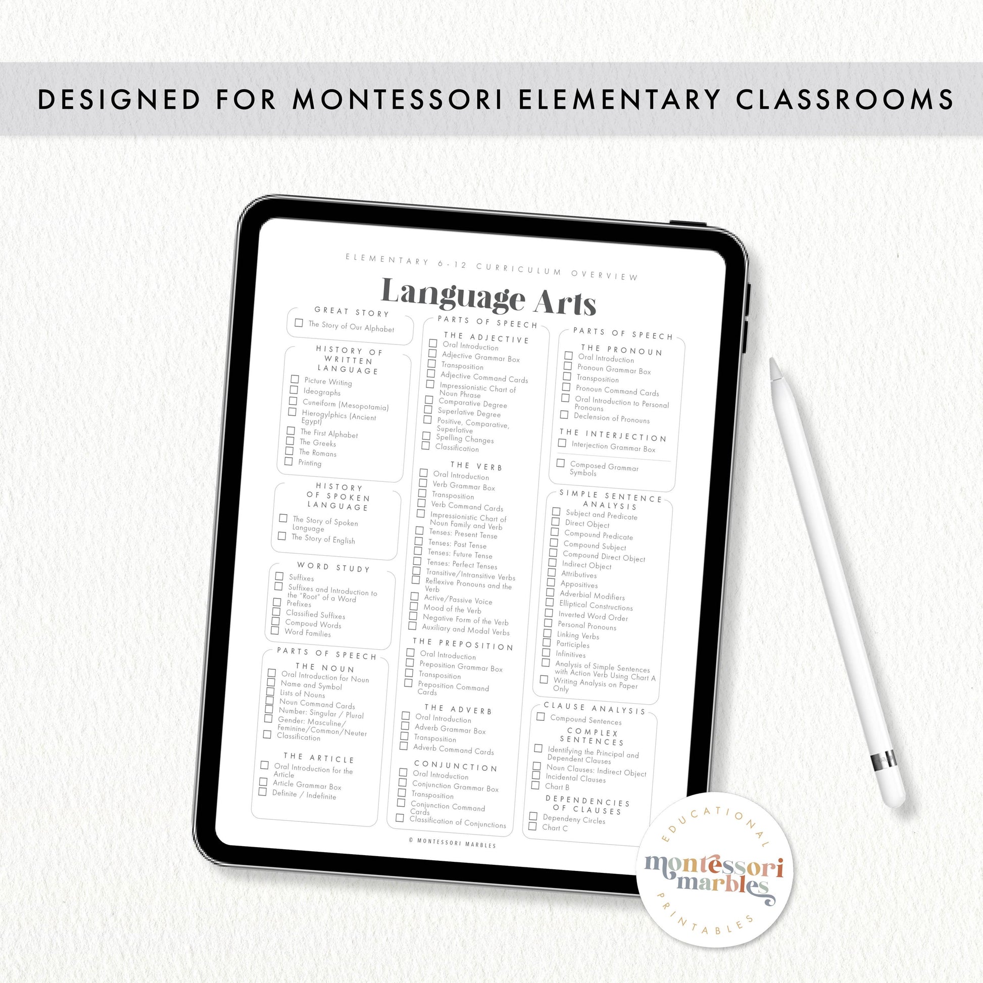 Montessori Elementary Curriculum Checklist | Homeschool Planning Guide | Educational Tracker Ages 6-12 | Teacher Parent Resource