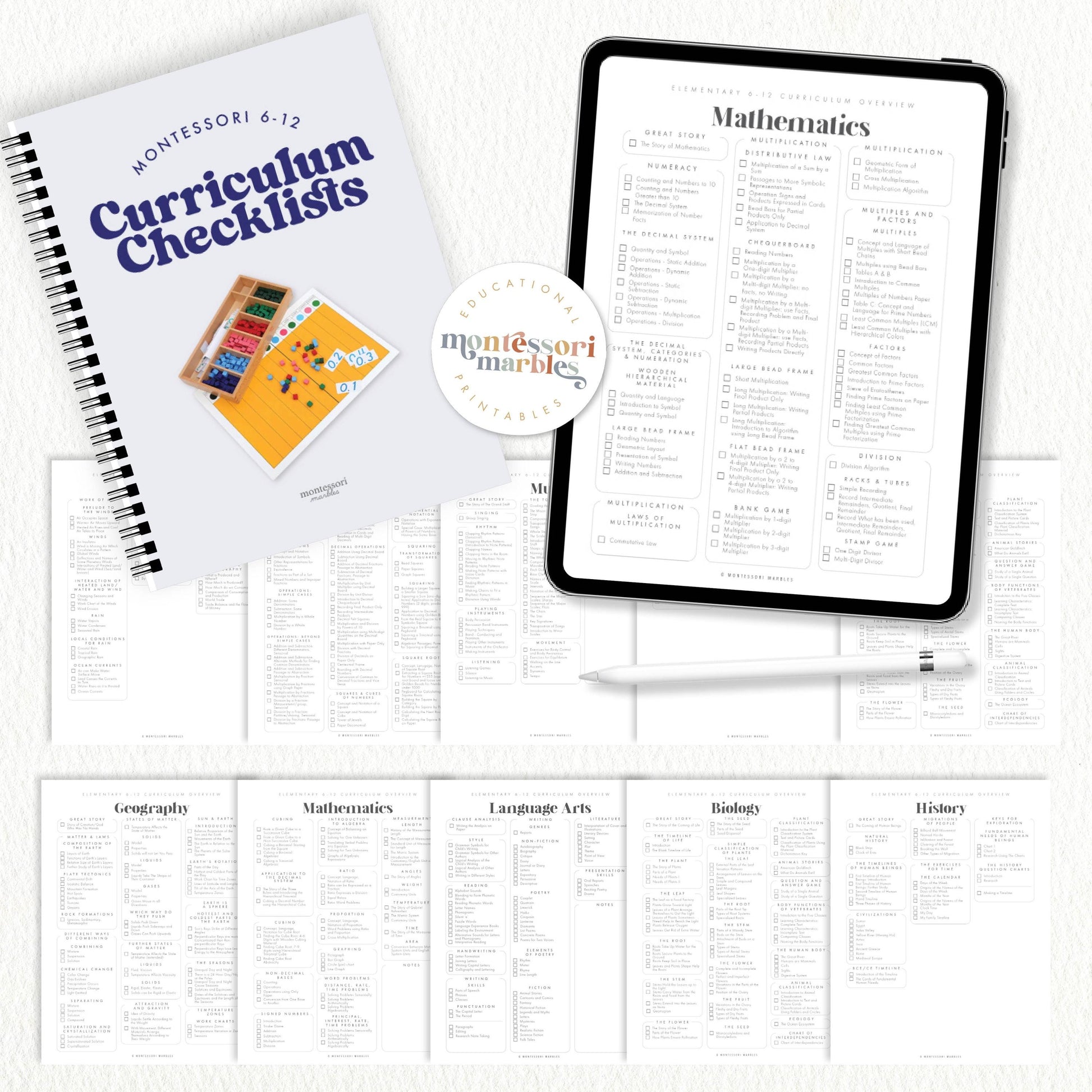 Montessori Elementary Curriculum Checklist | Homeschool Planning Guide | Educational Tracker Ages 6-12 | Teacher Parent Resource