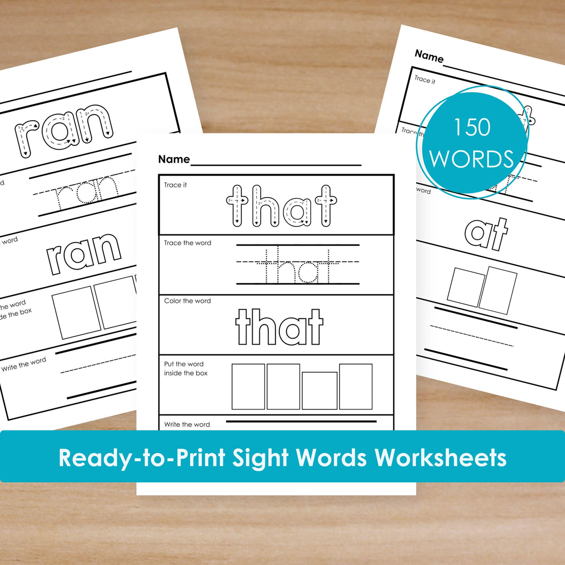 150 Pages Sight Words Printable Worksheet for Preschool Tracing Letter Ready to Print Home School PDF Kindergarten Practice Writing Reading