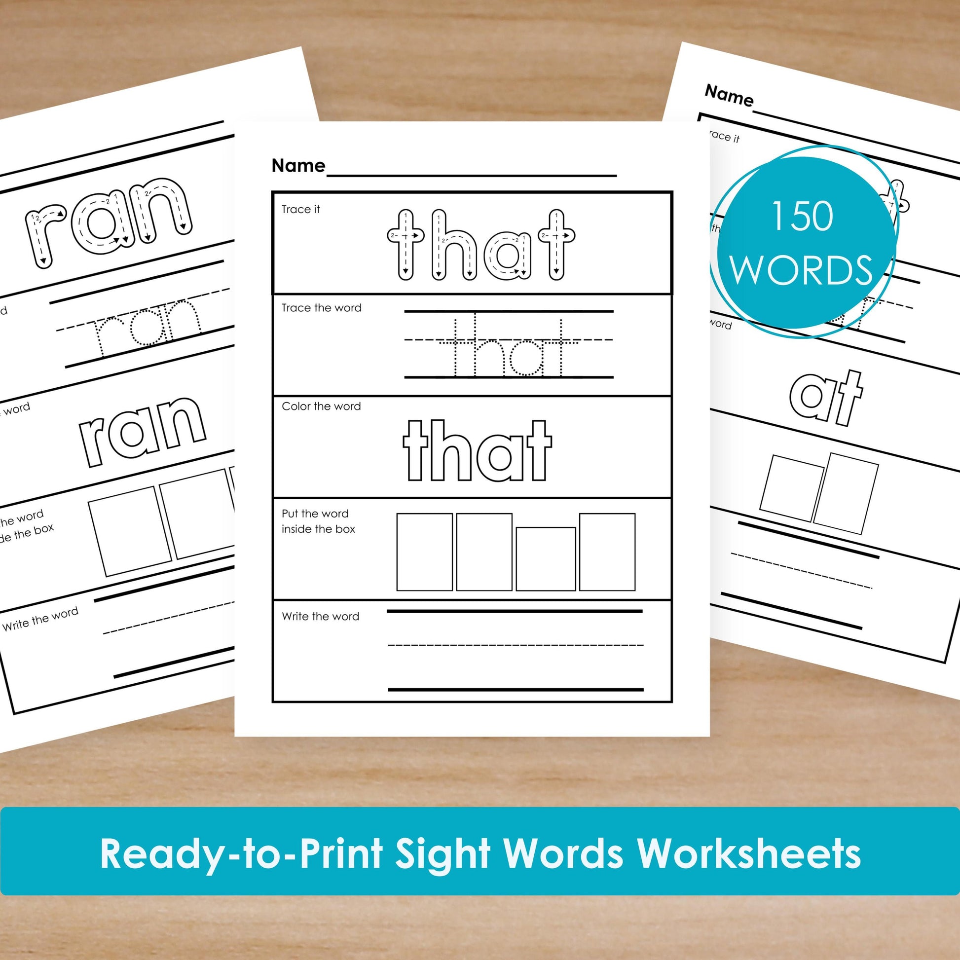 150 Pages Sight Words Printable Worksheet for Preschool Tracing Letter Ready to Print Home School PDF Kindergarten Practice Writing Reading