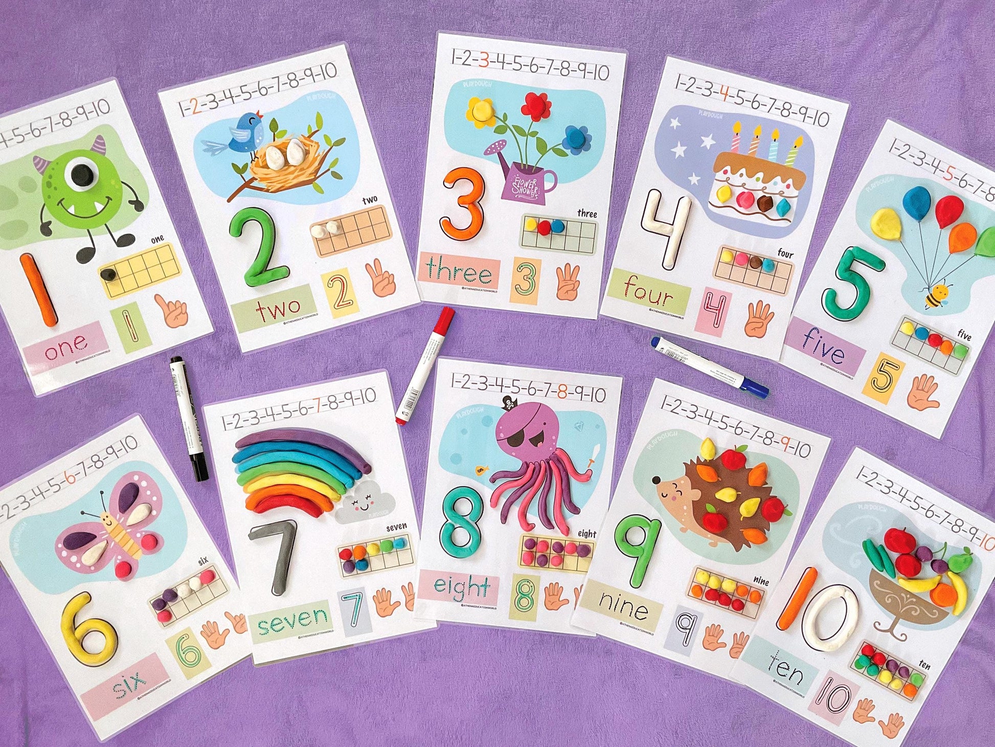 Counting and Numbers Play Dough Mats Printable Preschool Activities Fine Motor Skills Numbers 1-10 Play Doh Mat Montessori Toddler Activity