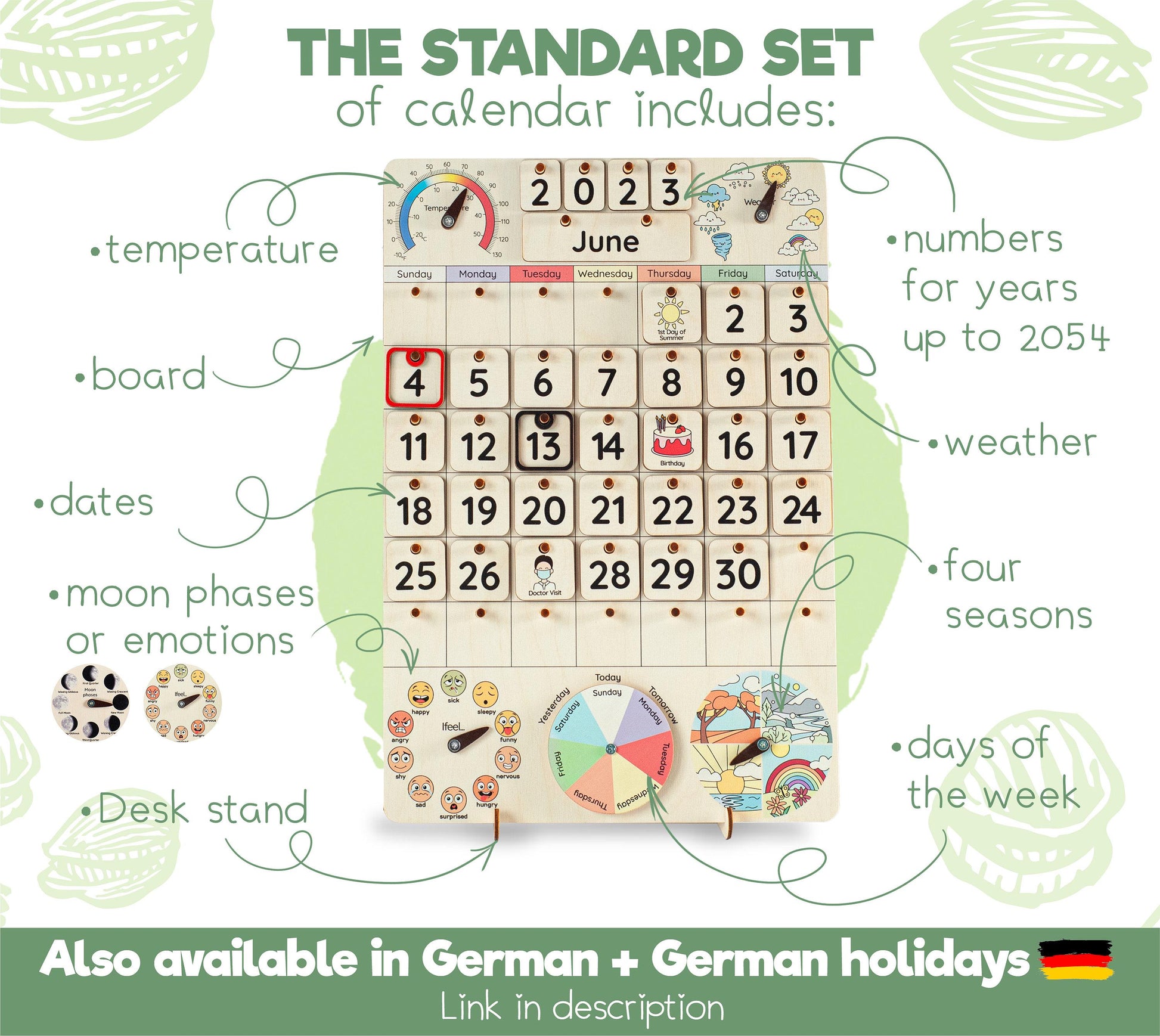 Montessori calendar, Wooden calendar for toddlers, Gifts for kids, Wall desk calendar, Classroom calendar, Wooden learning toys