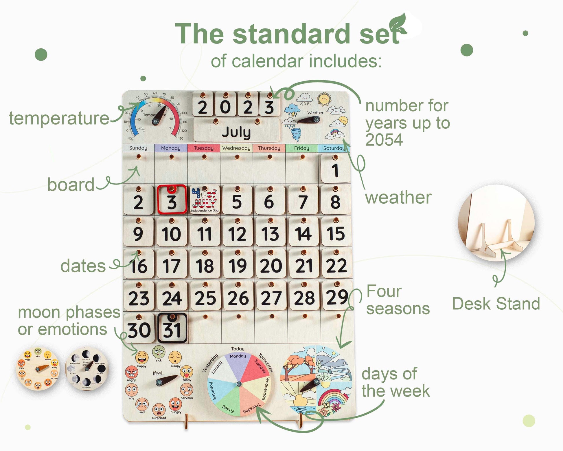 Montessori calendar for kids, Wooden calendar, Homeschool calendar, Classroom decor, Toddler calendar, Gifts for kids, Perpetual calendar