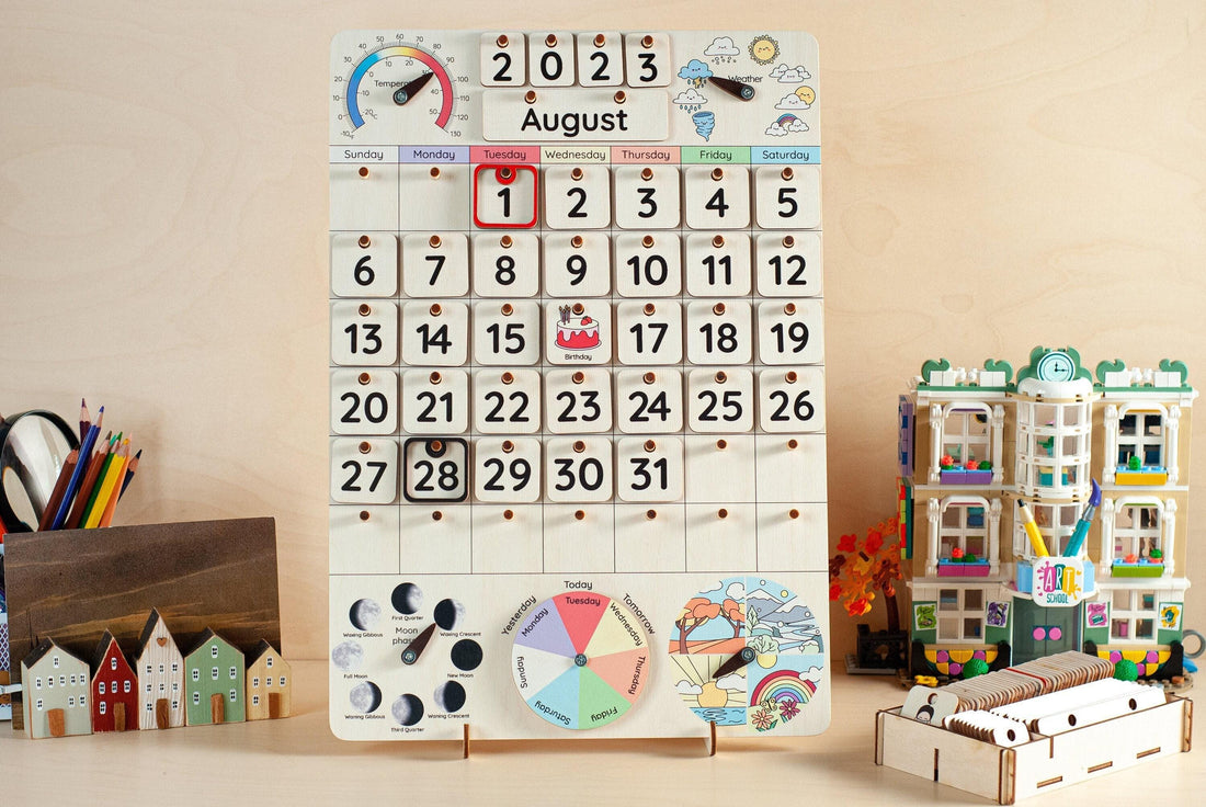 Montessori calendar for kids, Wooden calendar, Homeschool calendar, Classroom decor, Toddler calendar, Gifts for kids, Perpetual calendar