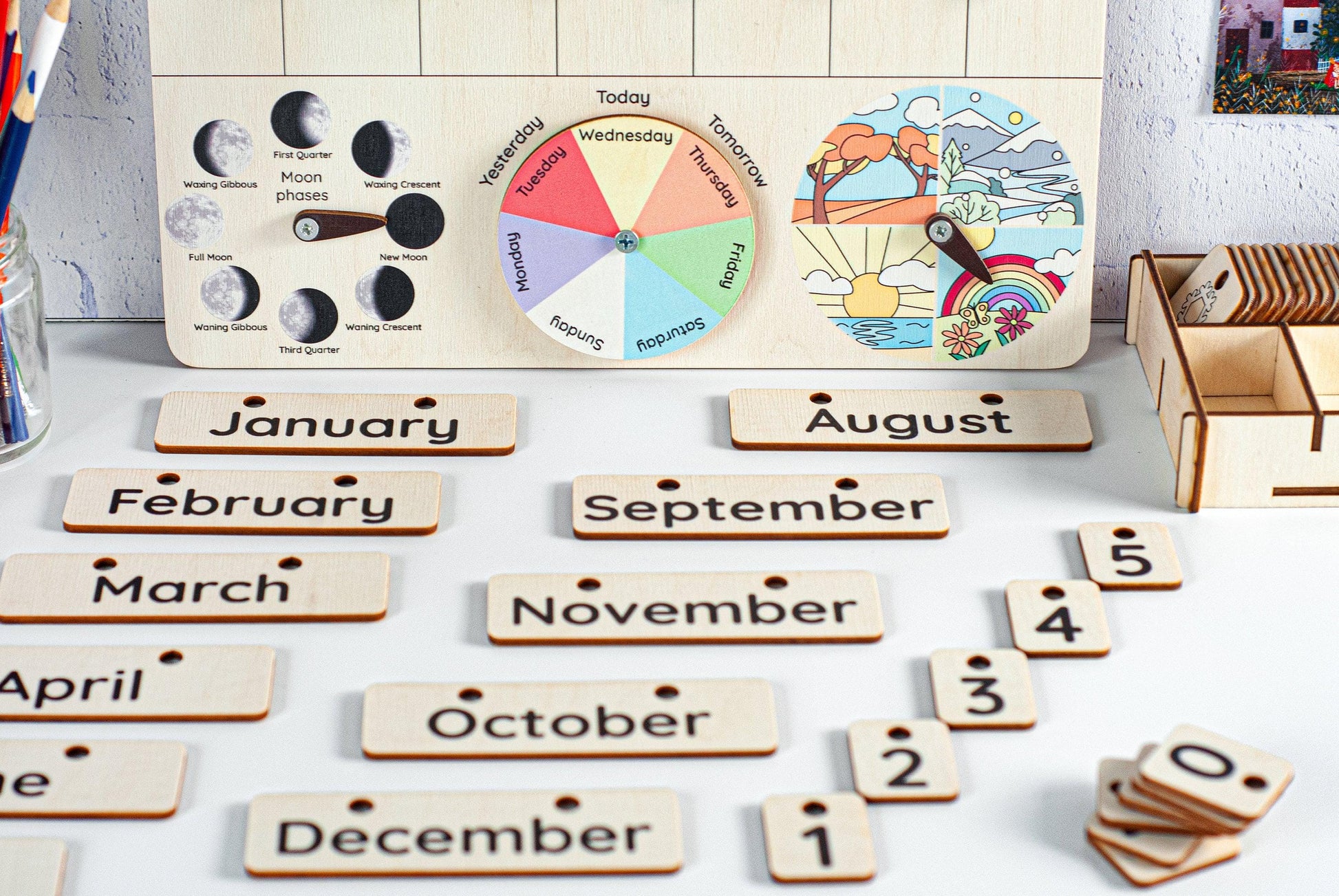 Montessori calendar, Wooden calendar for toddlers, Gifts for kids, Wall desk calendar, Classroom calendar, Wooden learning toys