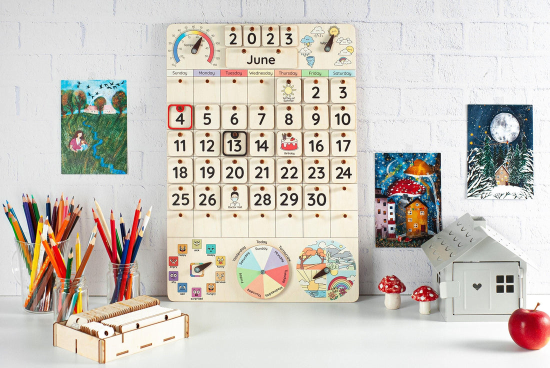 Montessori calendar, Wooden calendar for toddlers, Gifts for kids, Wall desk calendar, Classroom calendar, Wooden learning toys