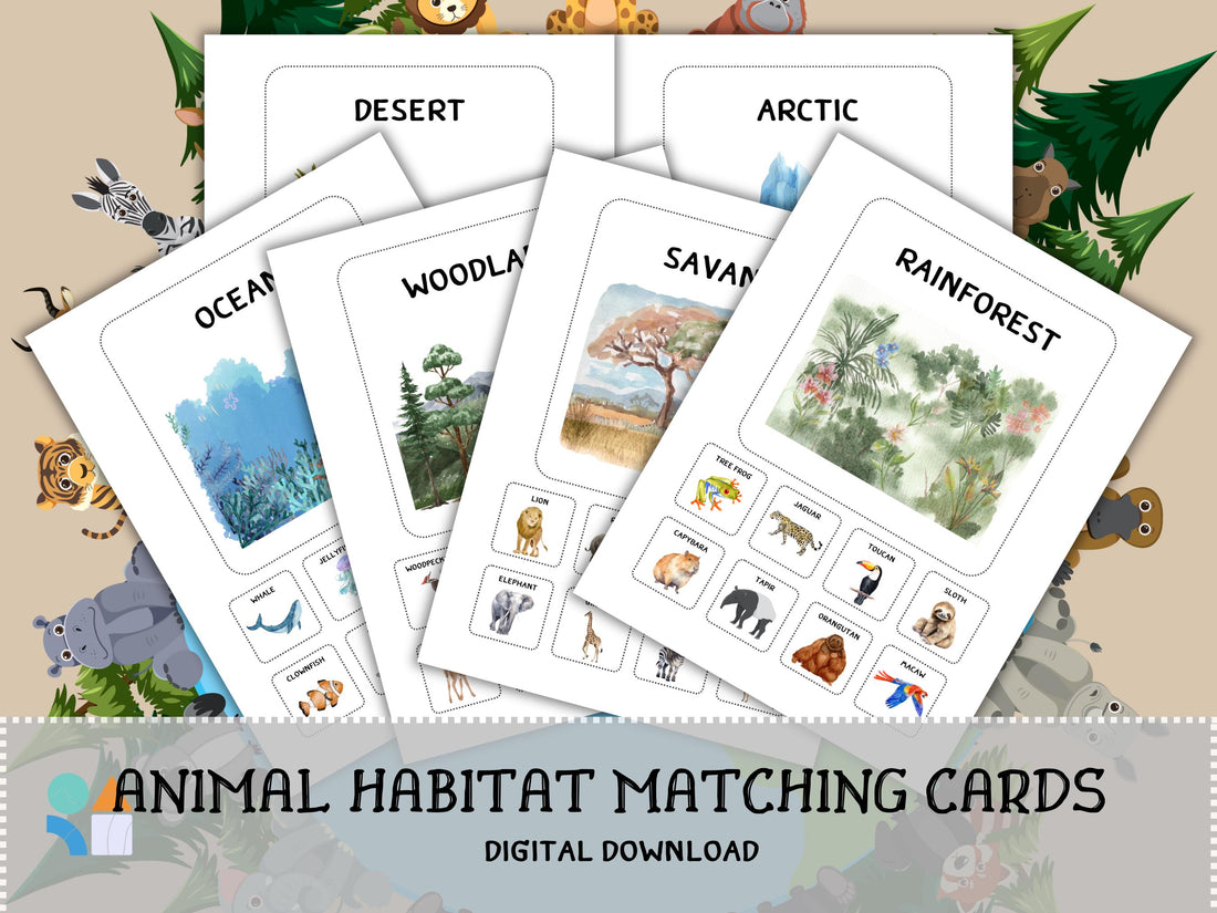 Animal Habitat Matching Game | Montessori Nature Activity | Preschool Learn Sort Cards | Printable Science Education for Toddlers | Velcro