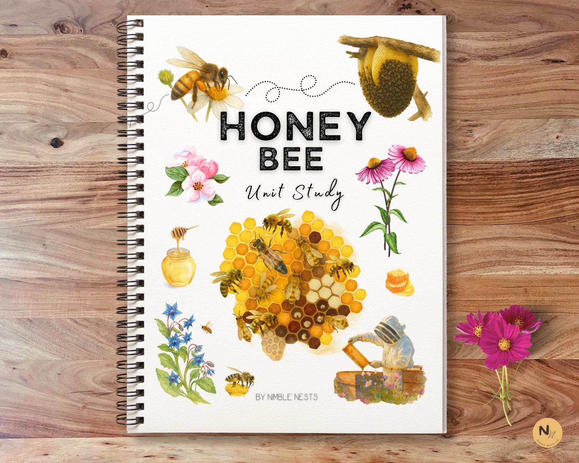 Honey Bee Unit Study,Bee Day activity,Nature study,Summer Homeschool printable,Bees and wildflowers,Bee lifecycle,Beekeeping study