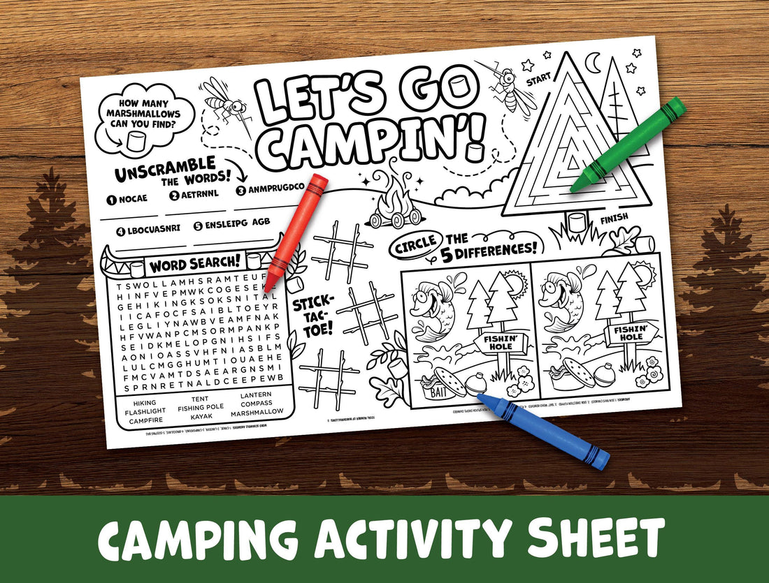 Camping Activity Sheet Printable - Summer Camp Printable - Camping 11x17 Classroom Activity Placemat - Road Trip Kids Camping Wordsearch
