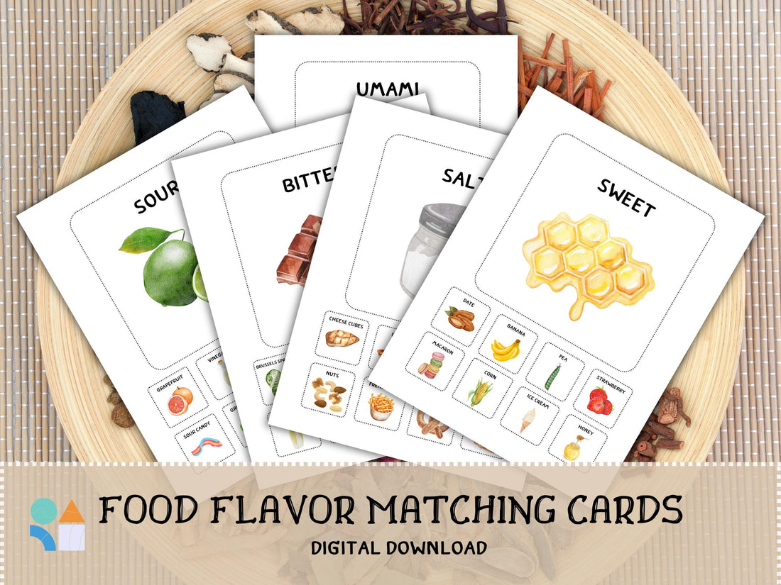 Sensory Taste Matching Game for Kids | Printable Food Flavor Sorting Cards | Learn Sweet, Salty, Sour, Bitter, Umami