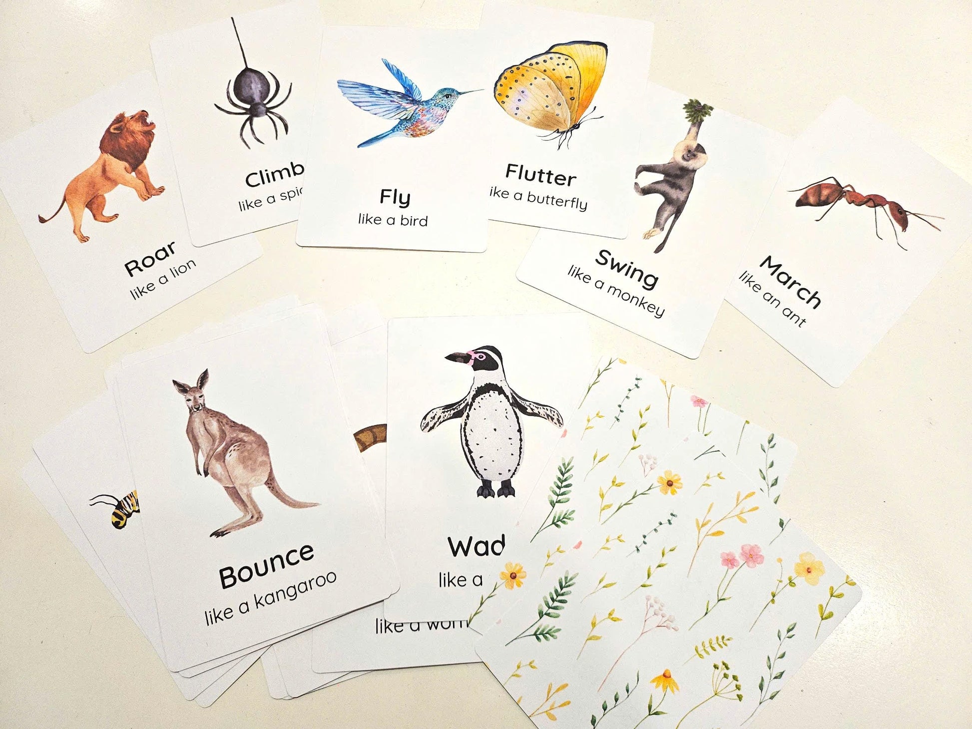 20 Animal Movement Cards, Movement Activity, Action Cards, Circle Time, Educational Preschool, Calm Down Activity, Montessori Flashcards
