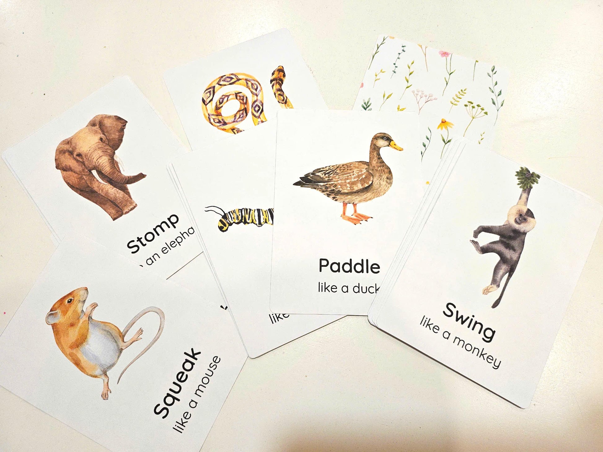 20 Animal Movement Cards, Movement Activity, Action Cards, Circle Time, Educational Preschool, Calm Down Activity, Montessori Flashcards
