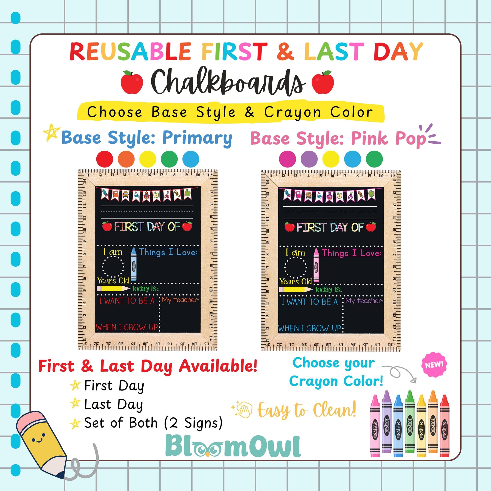 First Day of School Sign, First Day of Kindergarten Sign, 1st Day of Preschool, Back to School Chalkboard, Reusable, First and Last Day Sign