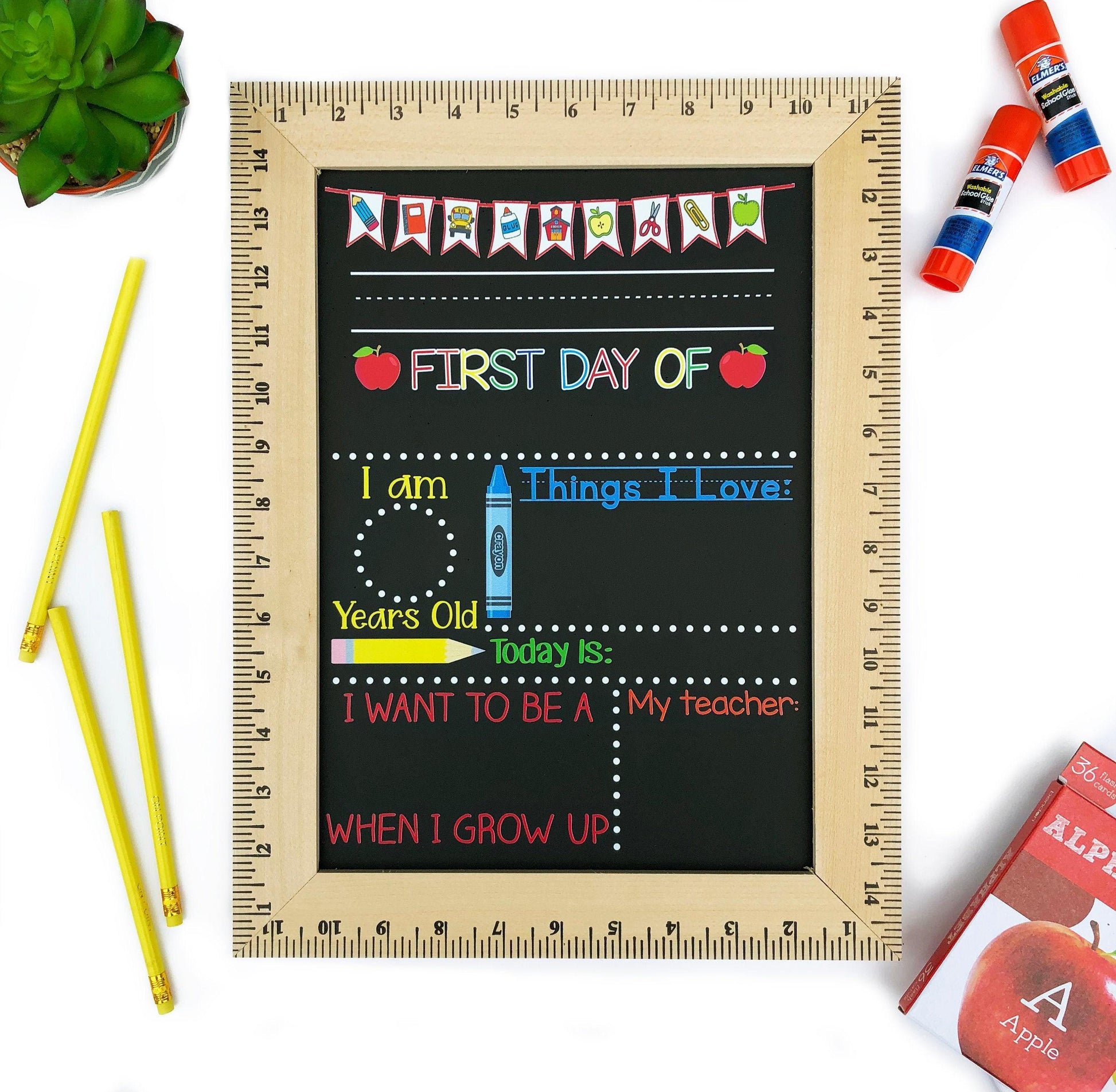 First Day of School Sign, First Day of Kindergarten Sign, 1st Day of Preschool, Back to School Chalkboard, Reusable, First and Last Day Sign