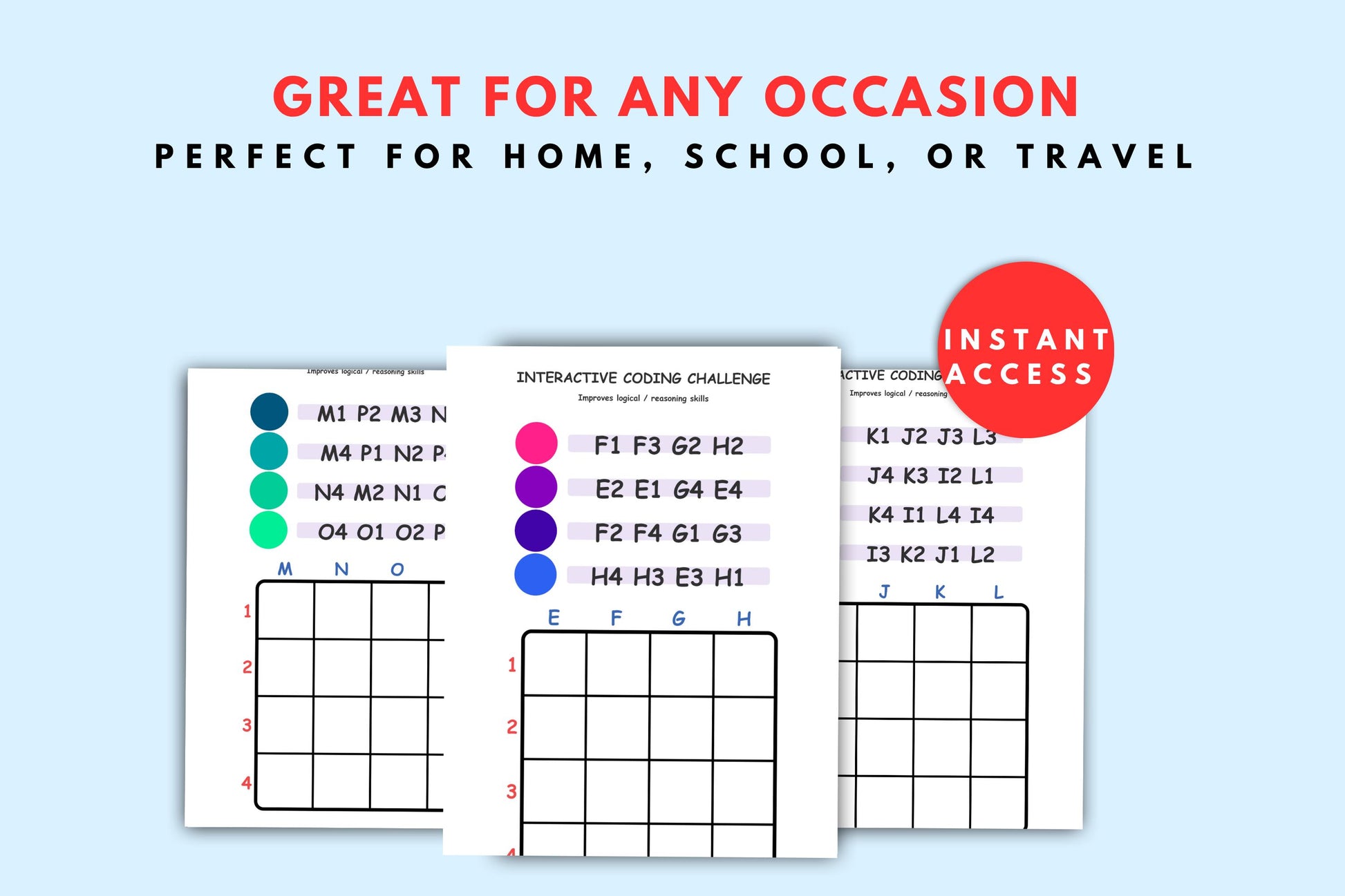Screen-Free Coding Logic Puzzles |Coordinate Grid Mapping | STEM Activities for Classroom, Homeschool, Brain Workouts for children and adult