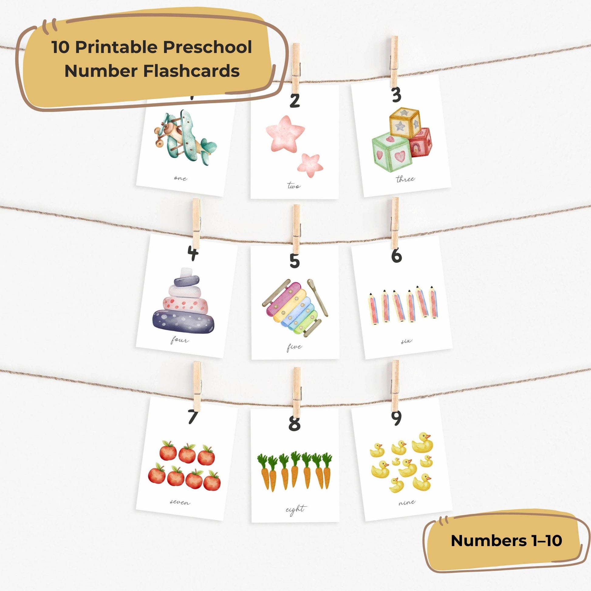 Montessori Flashcards Bundle | ABC Alphabet + Numbers 1–10 | Printable Preschool Learning Cards | Educational Kids Wall Decor