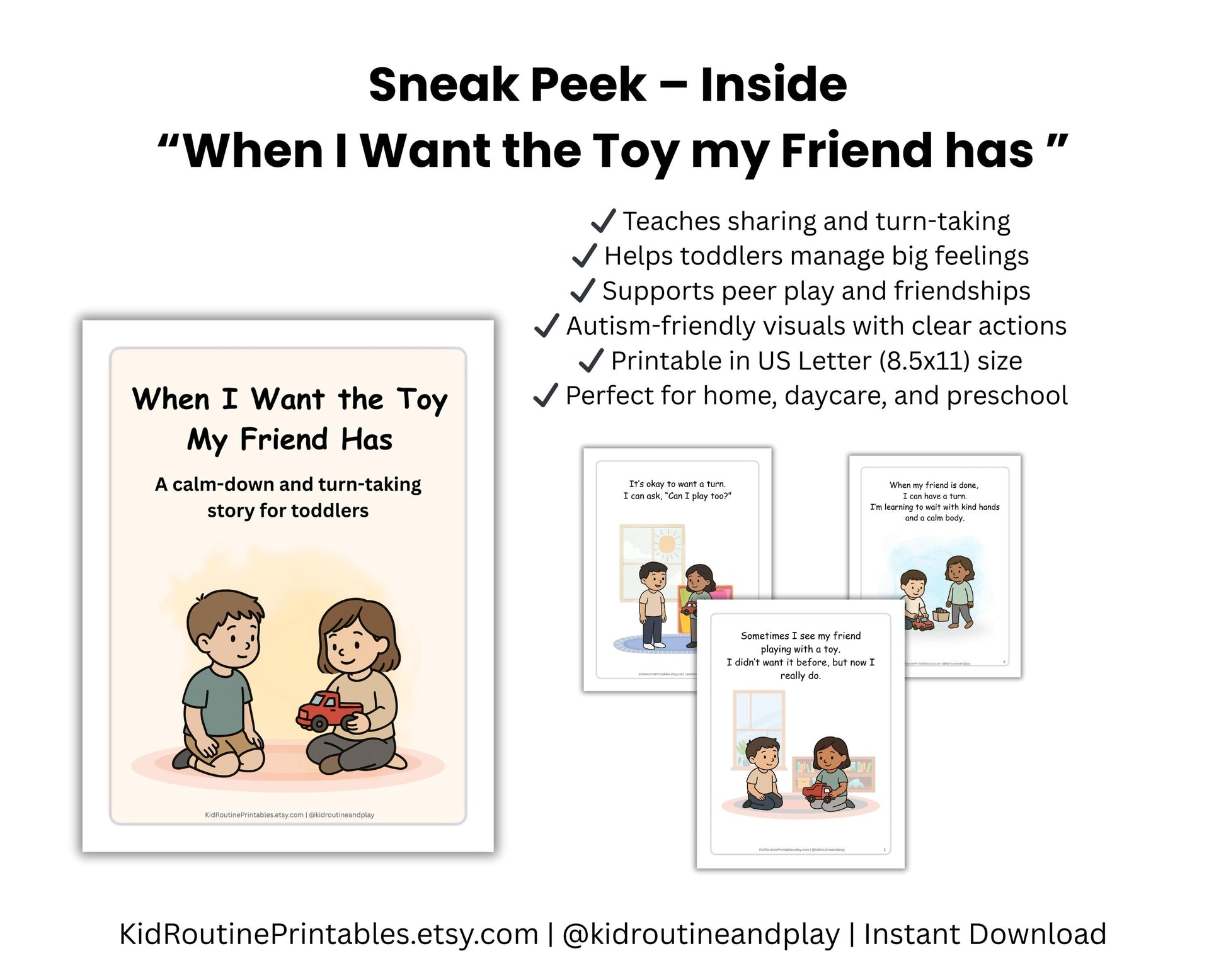 Social Story Bundle for Toddlers – Sharing, School Transitions & Hearing No | Autism-Friendly Printable Stories + Bonus Sharing Poster