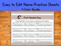 Editable Name Tracing Worksheets | Gray Line Print Handwriting Practice Template Bundle | Customizable in Canva | Preschool Printable