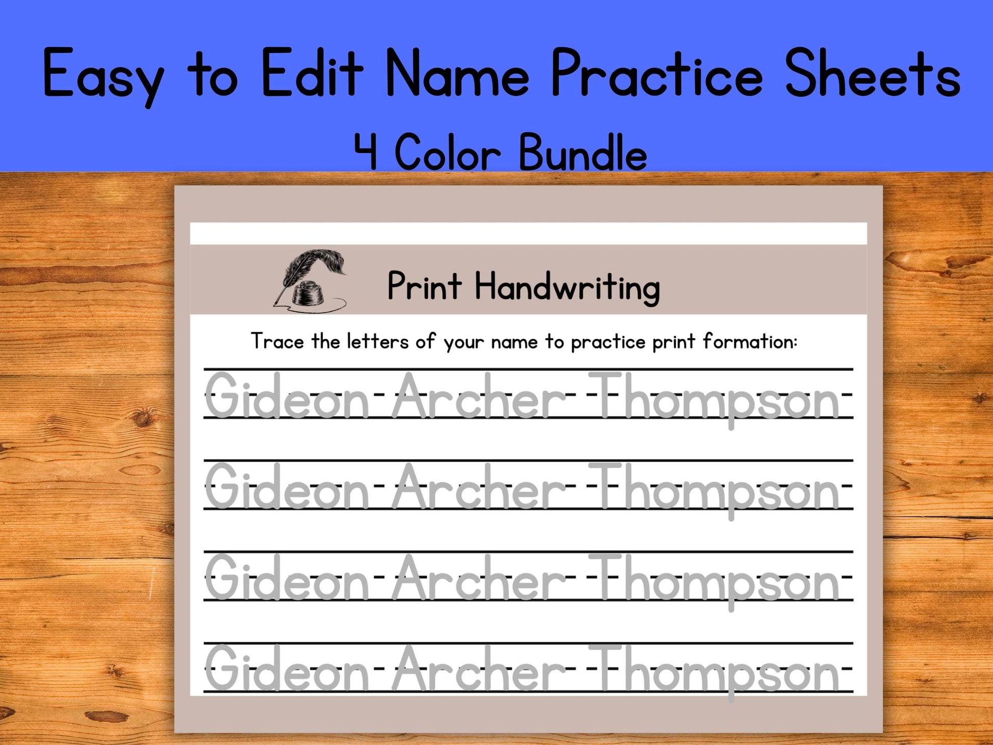 Editable Name Tracing Worksheets | Gray Line Print Handwriting Practice Template Bundle | Customizable in Canva | Preschool Printable
