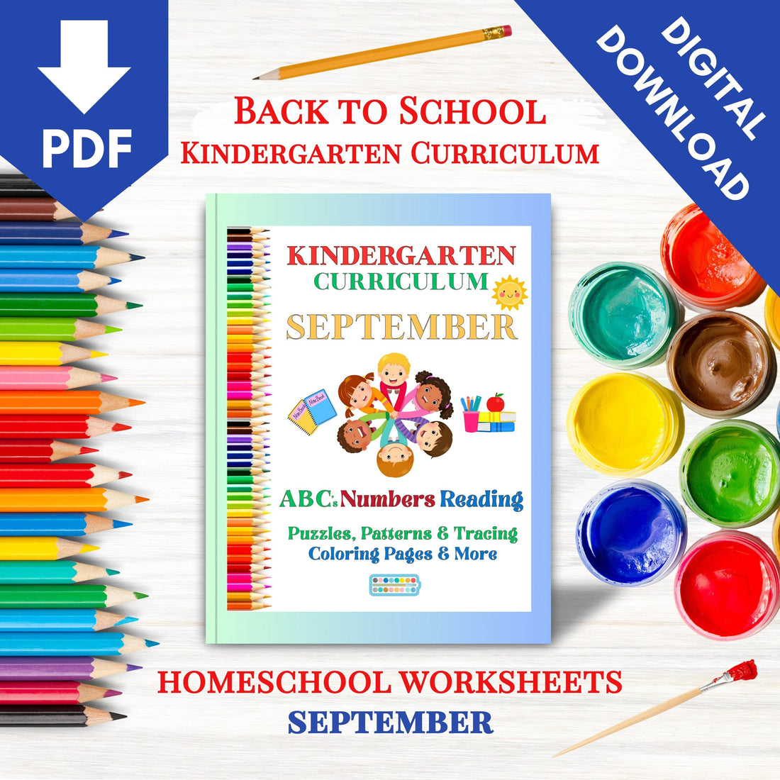 September Kindergarten Worksheets | 140 Pages | Homeschool Curriculum | Printable Activities | ABCs, Math, Tracing, Fun Learning