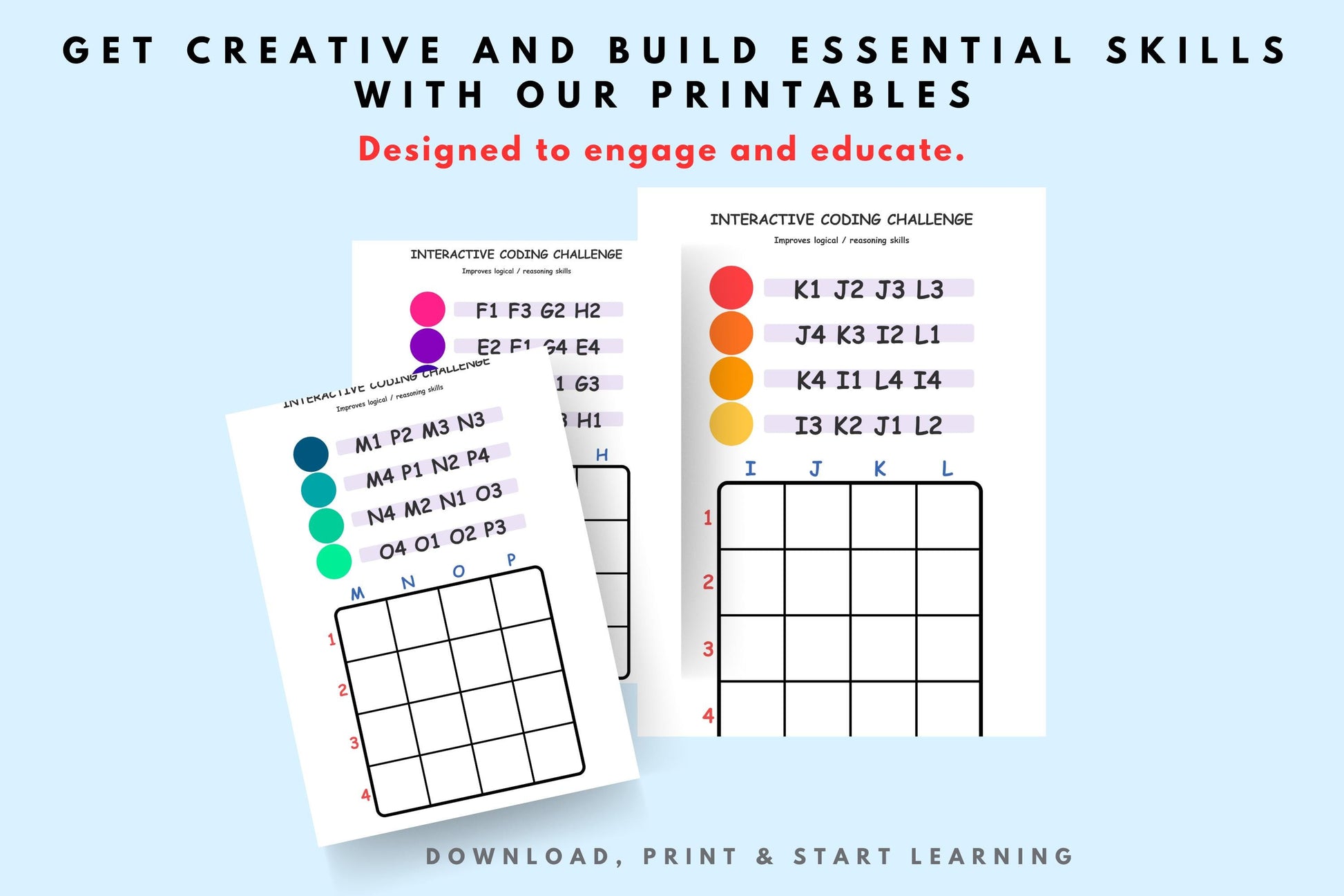 Screen-Free Coding Logic Puzzles |Coordinate Grid Mapping | STEM Activities for Classroom, Homeschool, Brain Workouts for children and adult