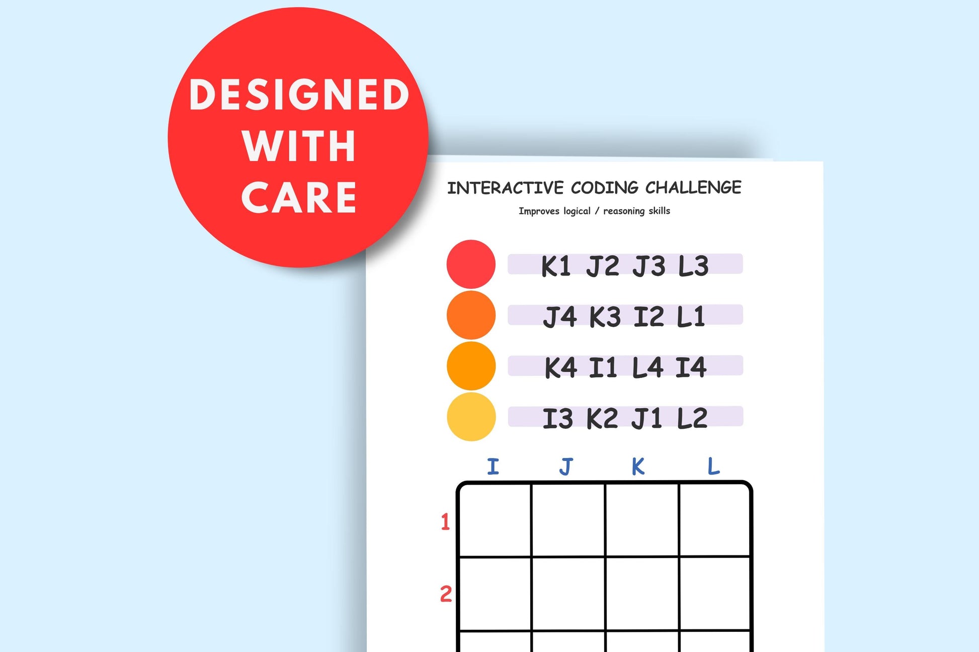 Screen-Free Coding Logic Puzzles |Coordinate Grid Mapping | STEM Activities for Classroom, Homeschool, Brain Workouts for children and adult