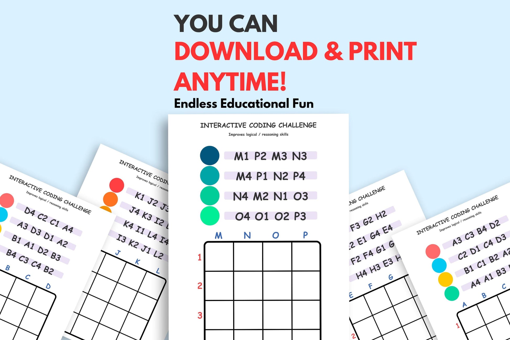 Screen-Free Coding Logic Puzzles |Coordinate Grid Mapping | STEM Activities for Classroom, Homeschool, Brain Workouts for children and adult