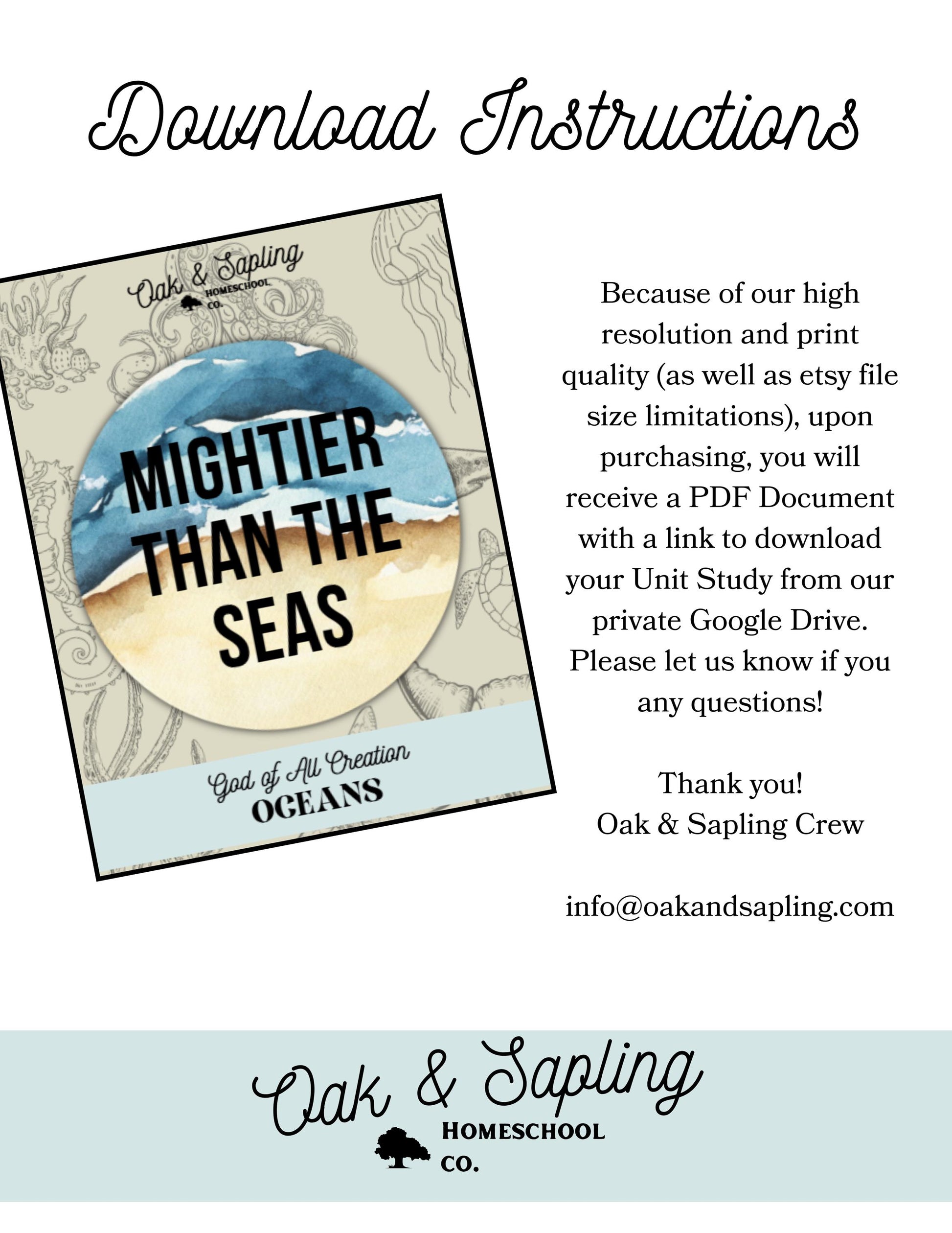 Homeschool Science OCEANS Unit- Oak & Sapling God of All Creation OCEANOGRAPHY Science Elementary k8 Homeschool Unit