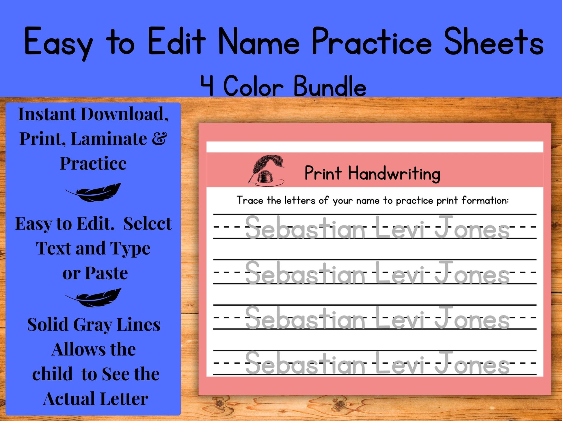 Editable Name Tracing Worksheets | Gray Line Print Handwriting Practice Template Bundle | Customizable in Canva | Preschool Printable