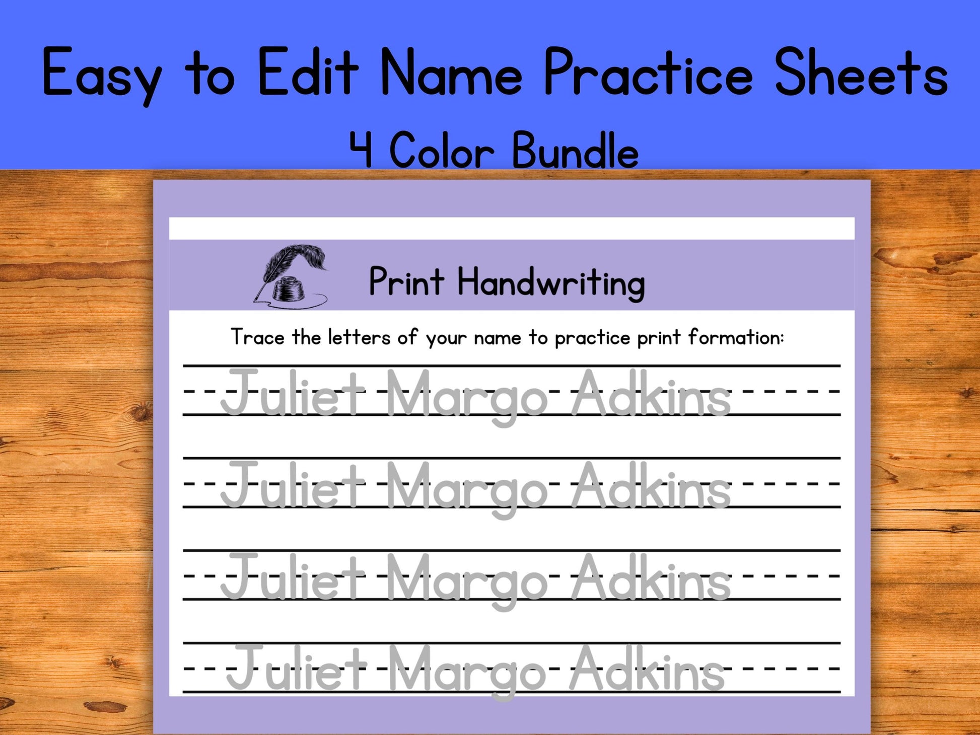 Editable Name Tracing Worksheets | Gray Line Print Handwriting Practice Template Bundle | Customizable in Canva | Preschool Printable