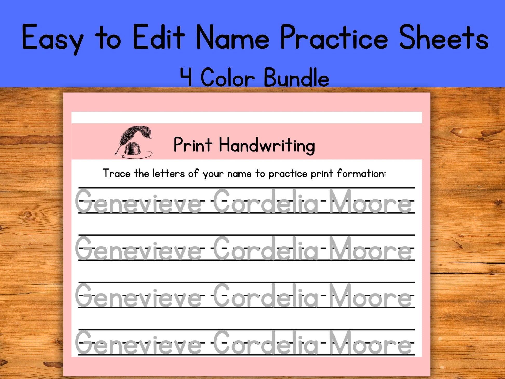 Editable Name Tracing Worksheets | Gray Line Print Handwriting Practice Template Bundle | Customizable in Canva | Preschool Printable